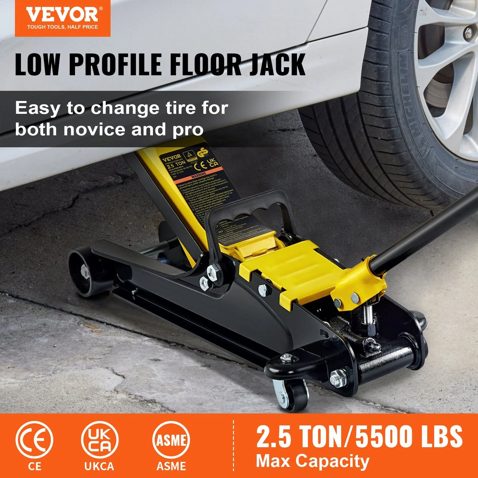 2.5 Ton Low Profile Floor Jack Heavy Duty Steel Hydraulic Pump for Cars SUVs - Image 3