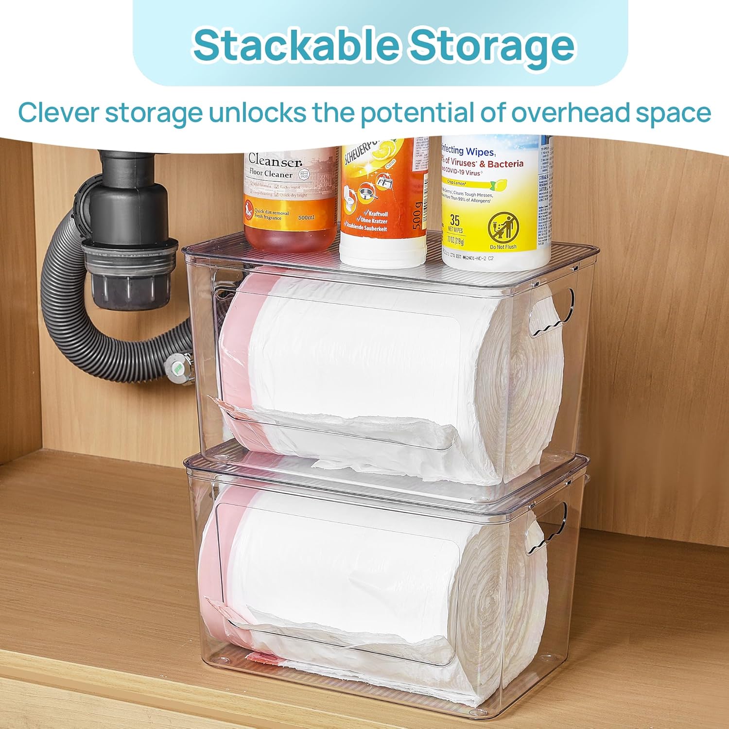 Vtopmart 2 Pack Clear Trash Bag Holder, Stackable Garbage Bag Dispenser