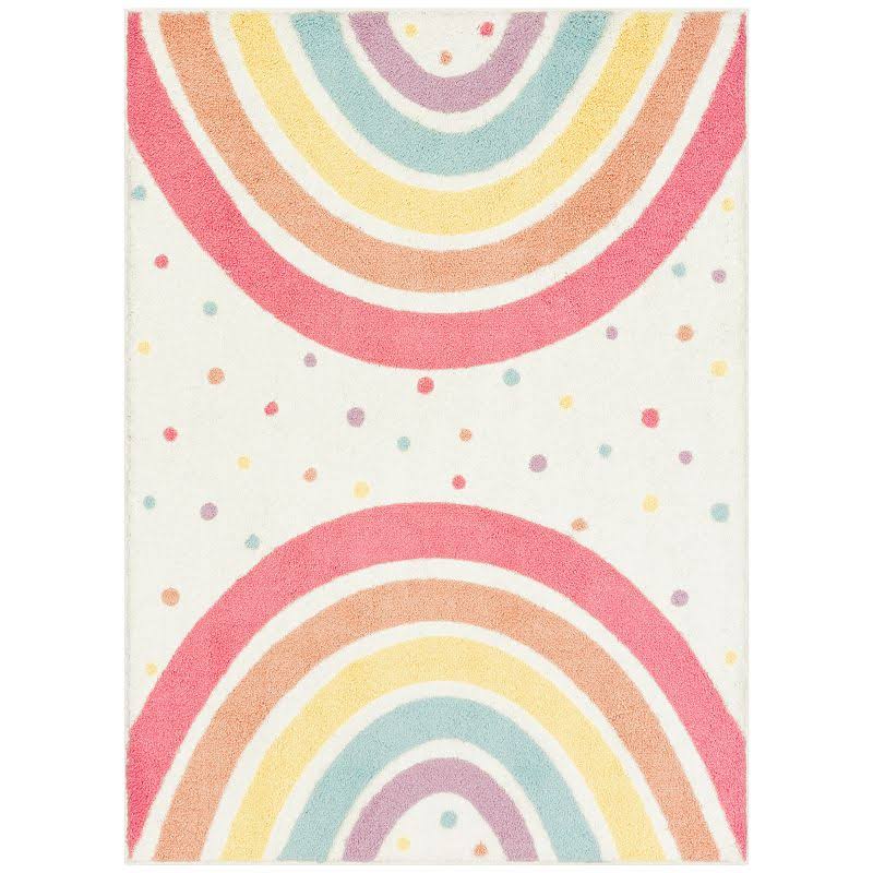 The Big One Kids Rug Rainbow Washable Shag, Beig/Green, 5x7 ft