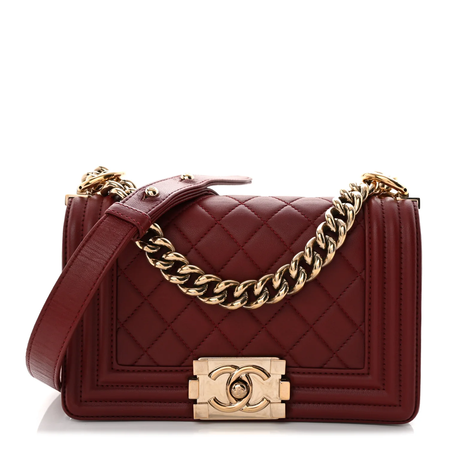Lambskin Quilted Small Boy Flap Burgundy