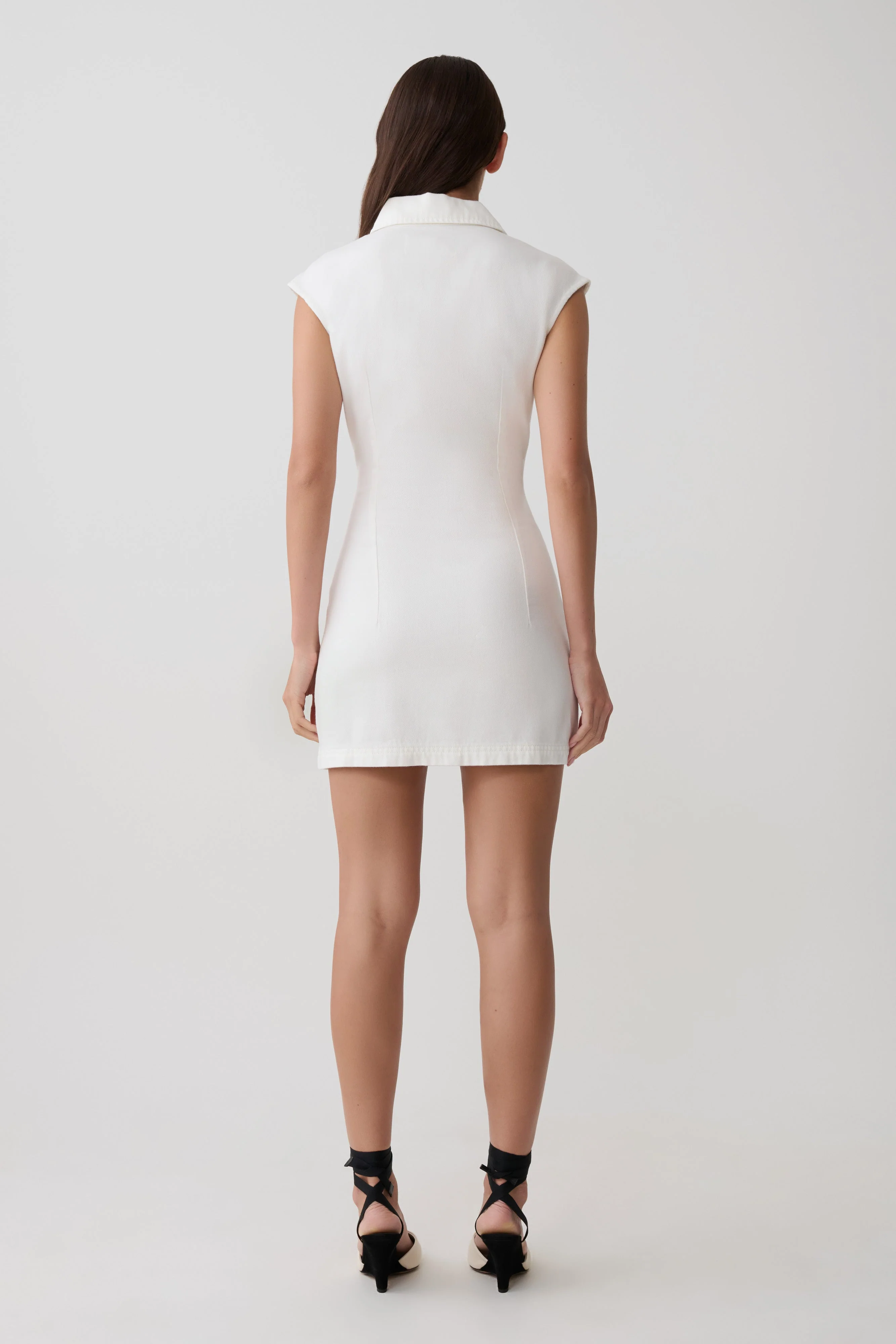 Sheriden Collared Mini Denim Dress - White