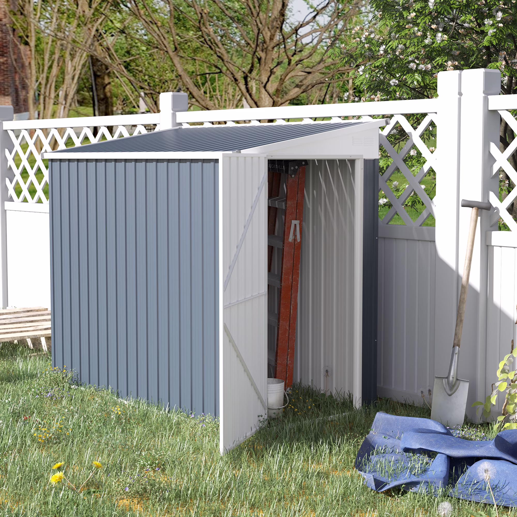 4' x 7.6' Storage Shed, Galvanized, Locking, Gray(4' x 8')