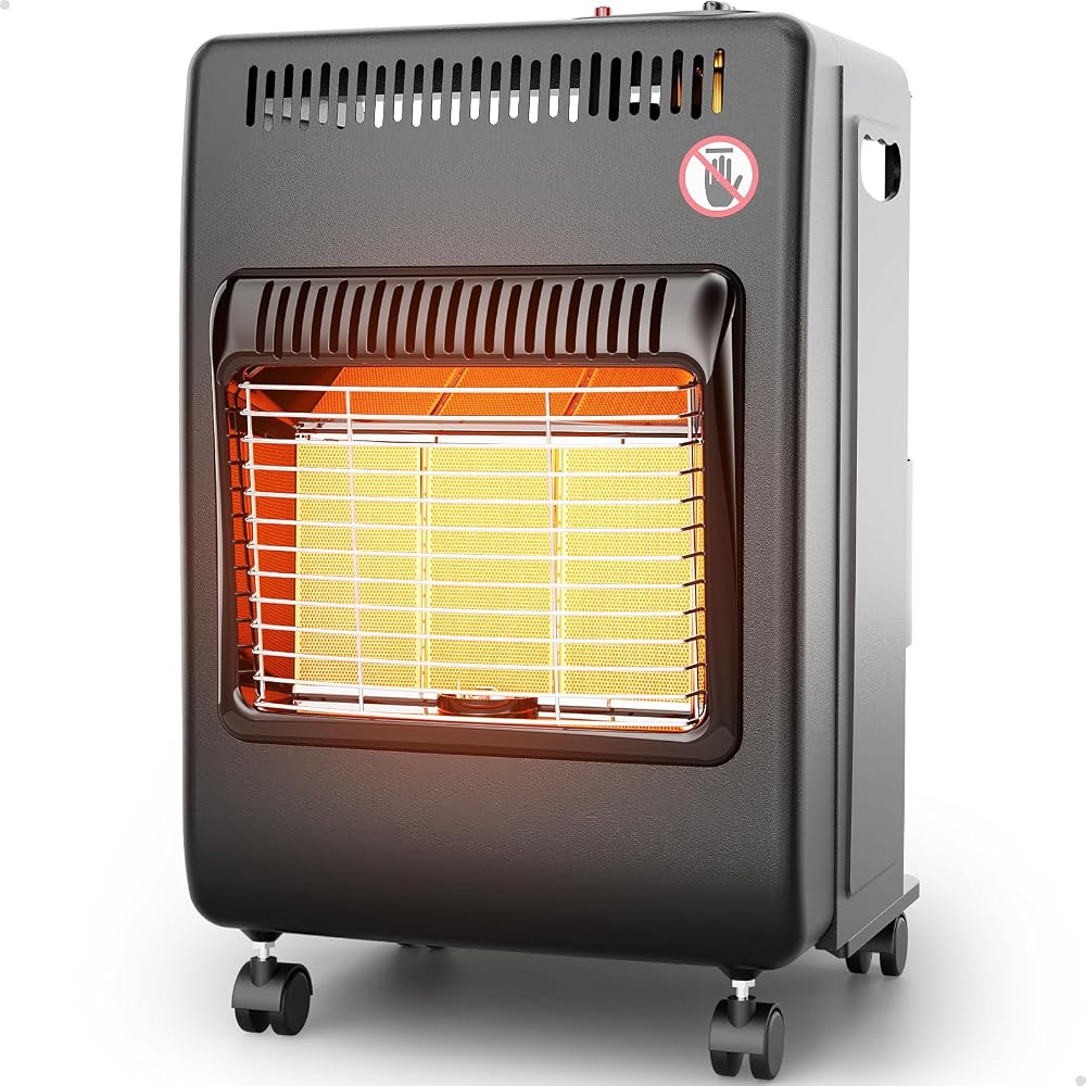WELLUCK Propane Heater Indoor Outdoor With ODS & Tip-over Protection Flare-Free Ignition 6000 to 18000 BTU 3 Modes Portable Cabinet Heater for Patio Garages Camping Workshops Construction Black