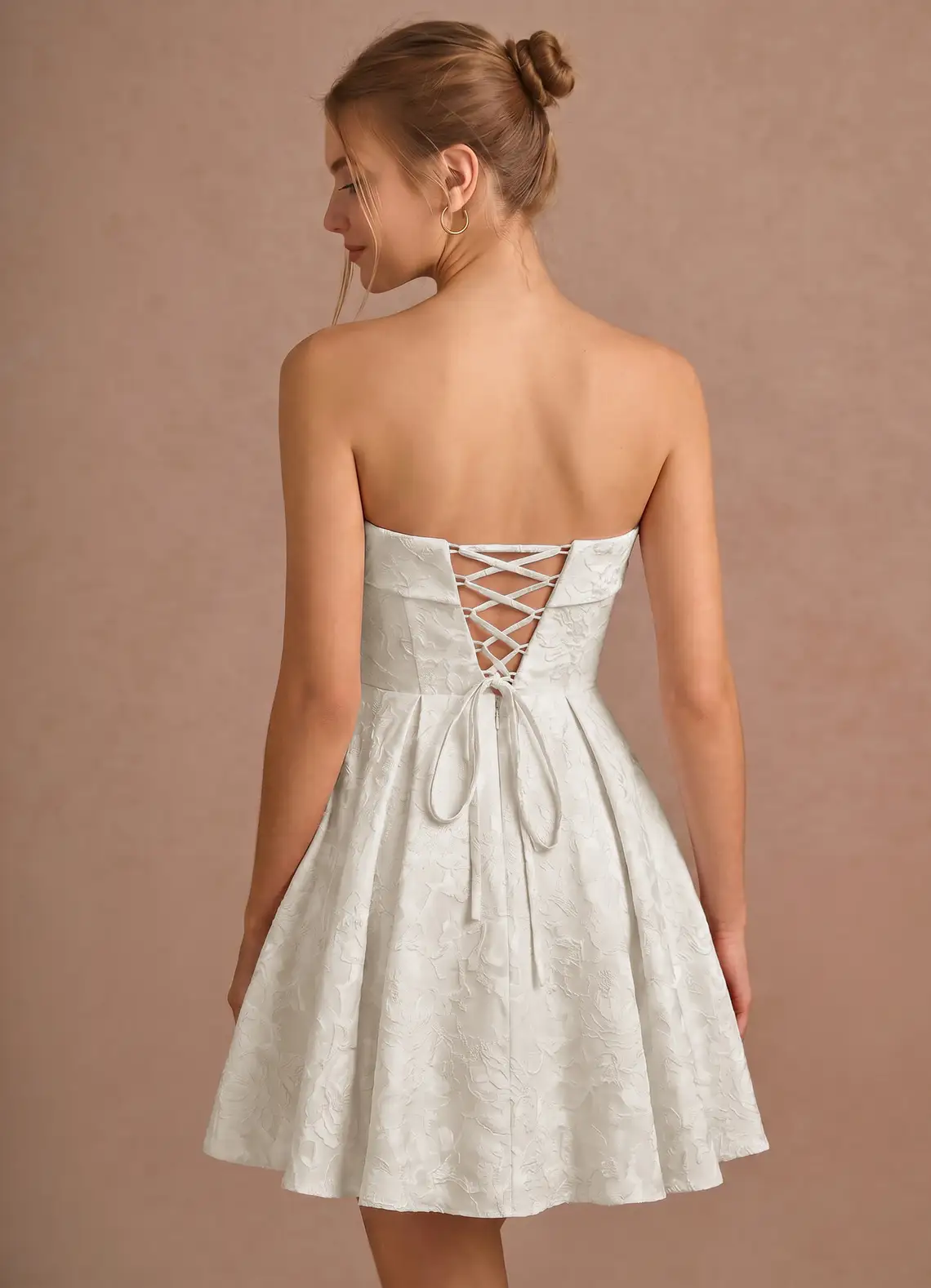 Genevieve White Jacquard Mini A-line Graduation Dress