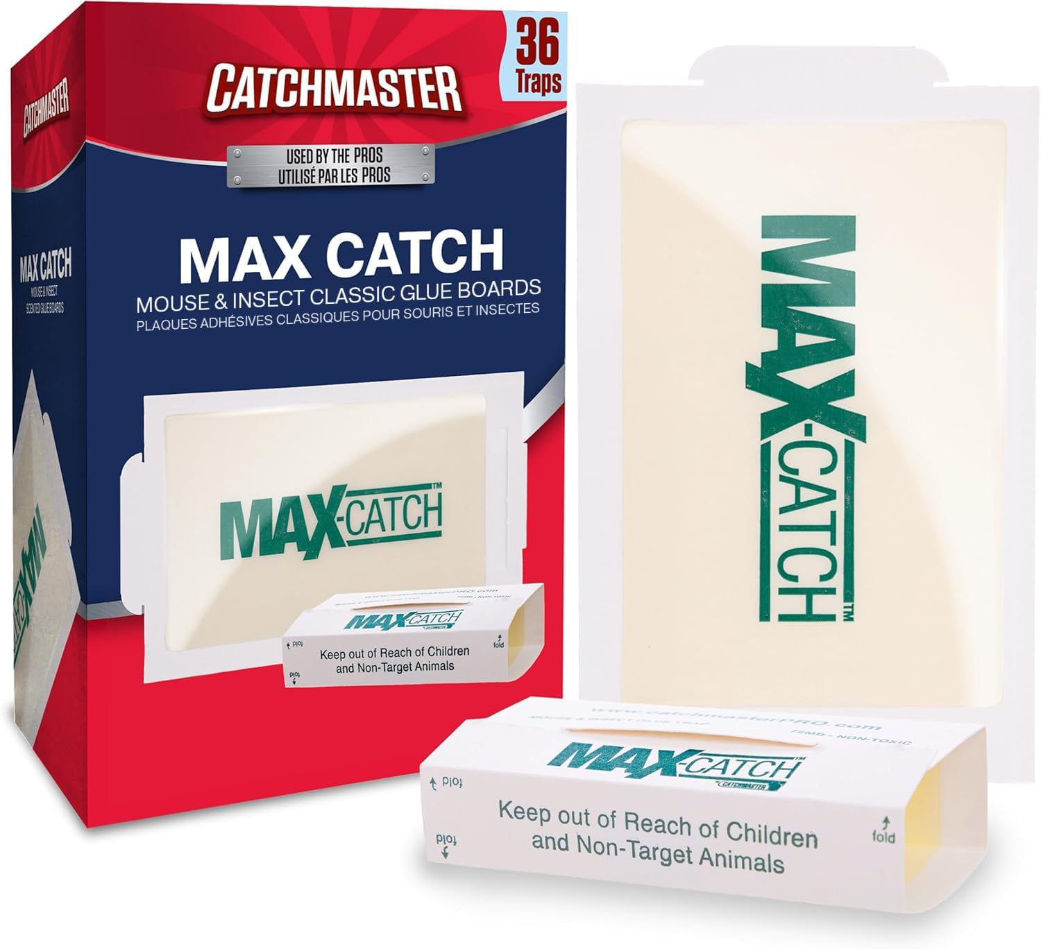 Catchmaster Max-Catch Glue Traps 36pk, Sticky Mouse Traps Indoor for Home| Bulk glue boards for mice & insects, pesticide-free sticky traps for spiders, crickets & roaches, home & garage pest control