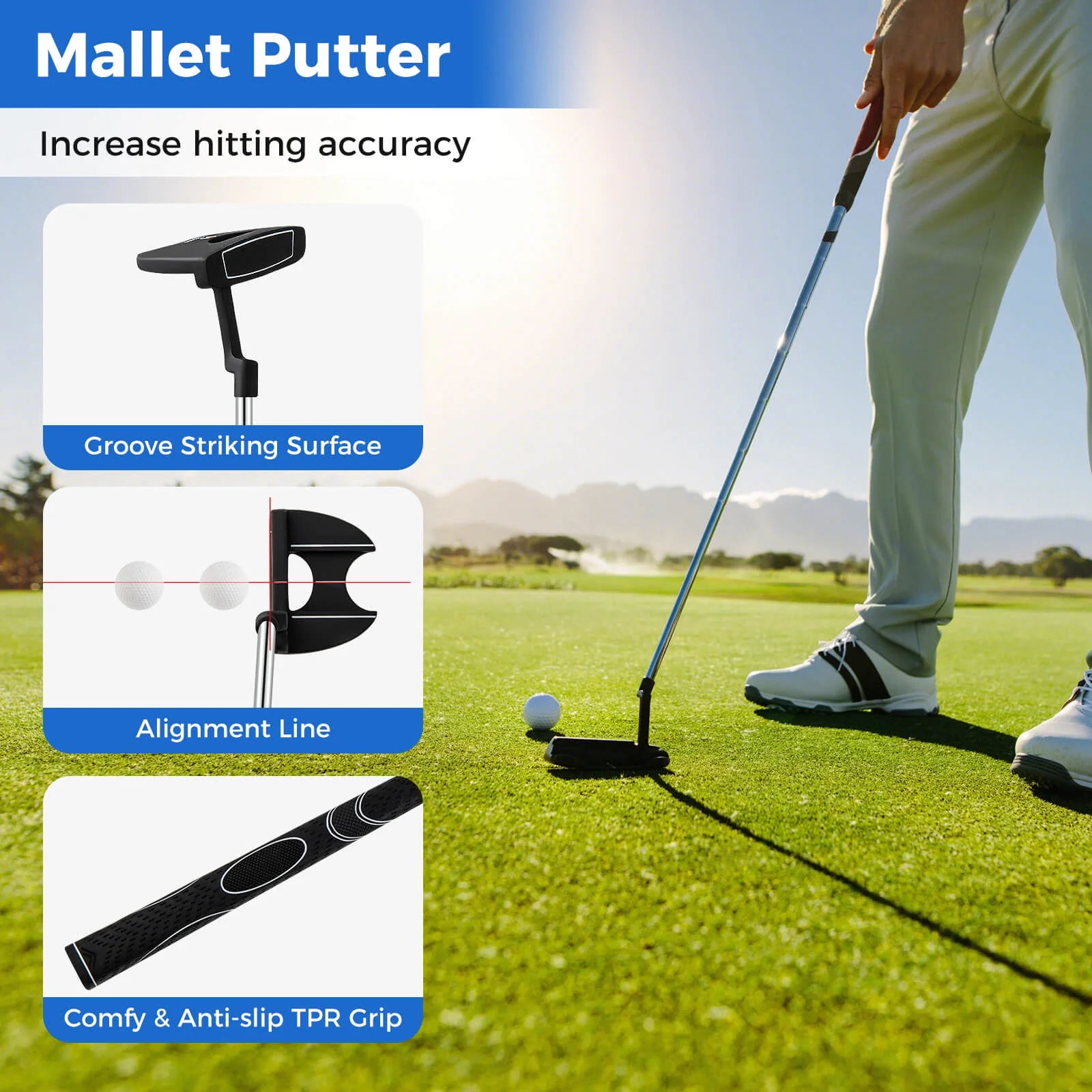 Men's Complete Golf Clubs Package Set 10 Pieces Includes Alloy Driver(White/Blue) - Image 7