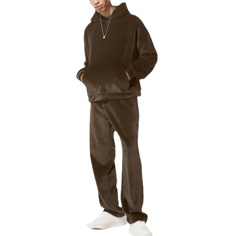 Ensemble deux pièces automne-hiver en velours côtelé marron foncé pour homme