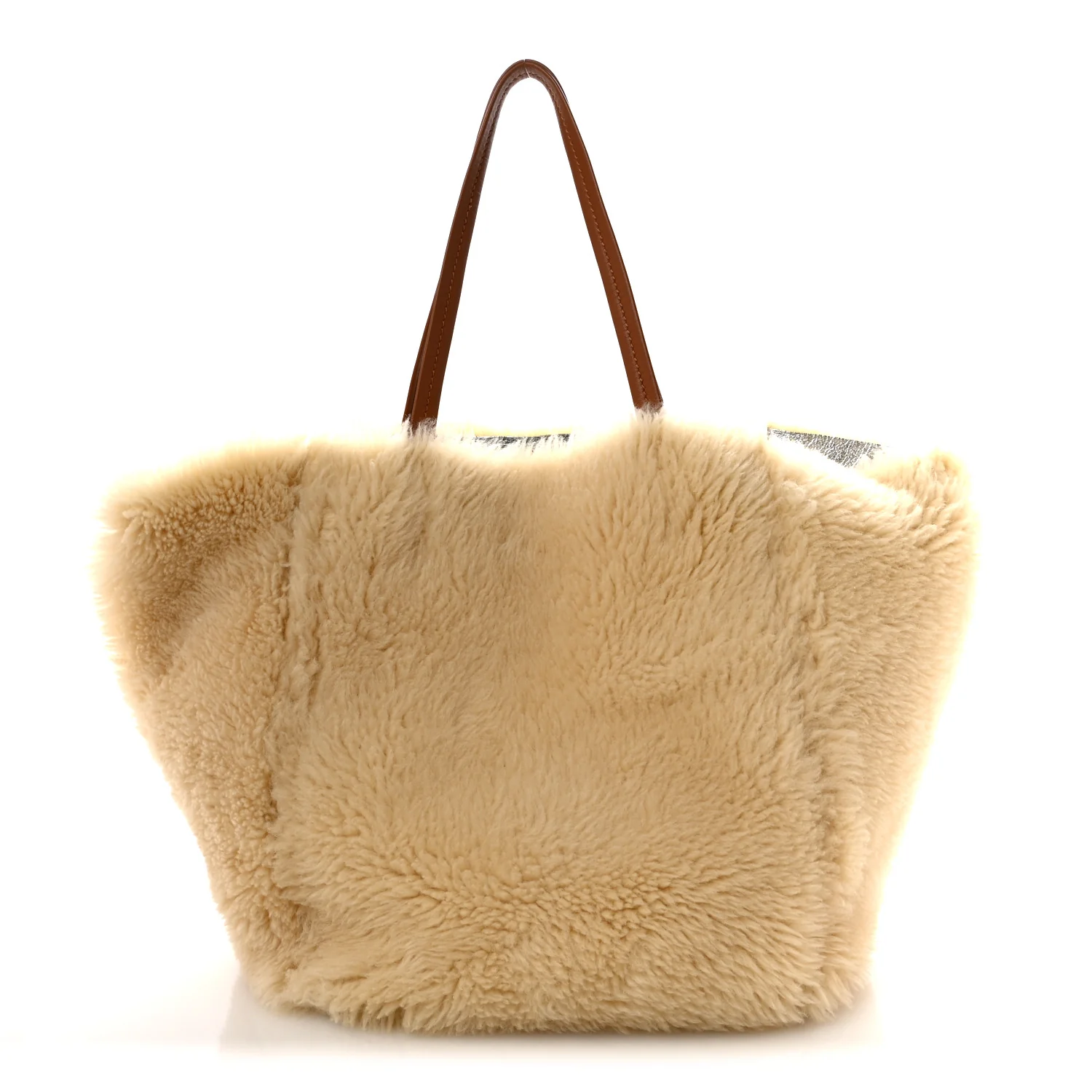Metallic Lambskin Shearling Medium Phantom Cabas Reversible Tote Natural Silver