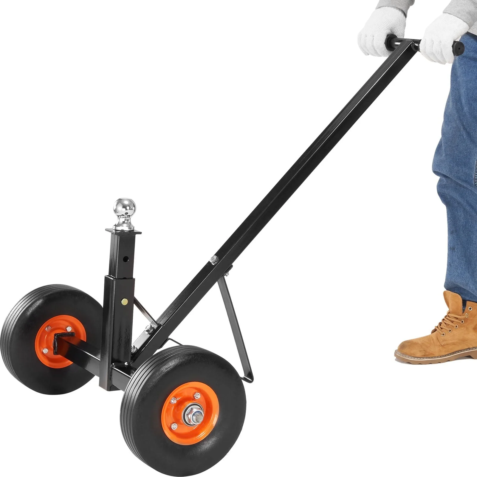 BENTISM Adjustable Trailer Dolly, 600 lb Tongue Weight Capacity, Carbon Steel Trailer Mover with 16'' - 24'' Adjustable Height, 1 - 7/8'' Hitch Ball & 10'' Solid Tires