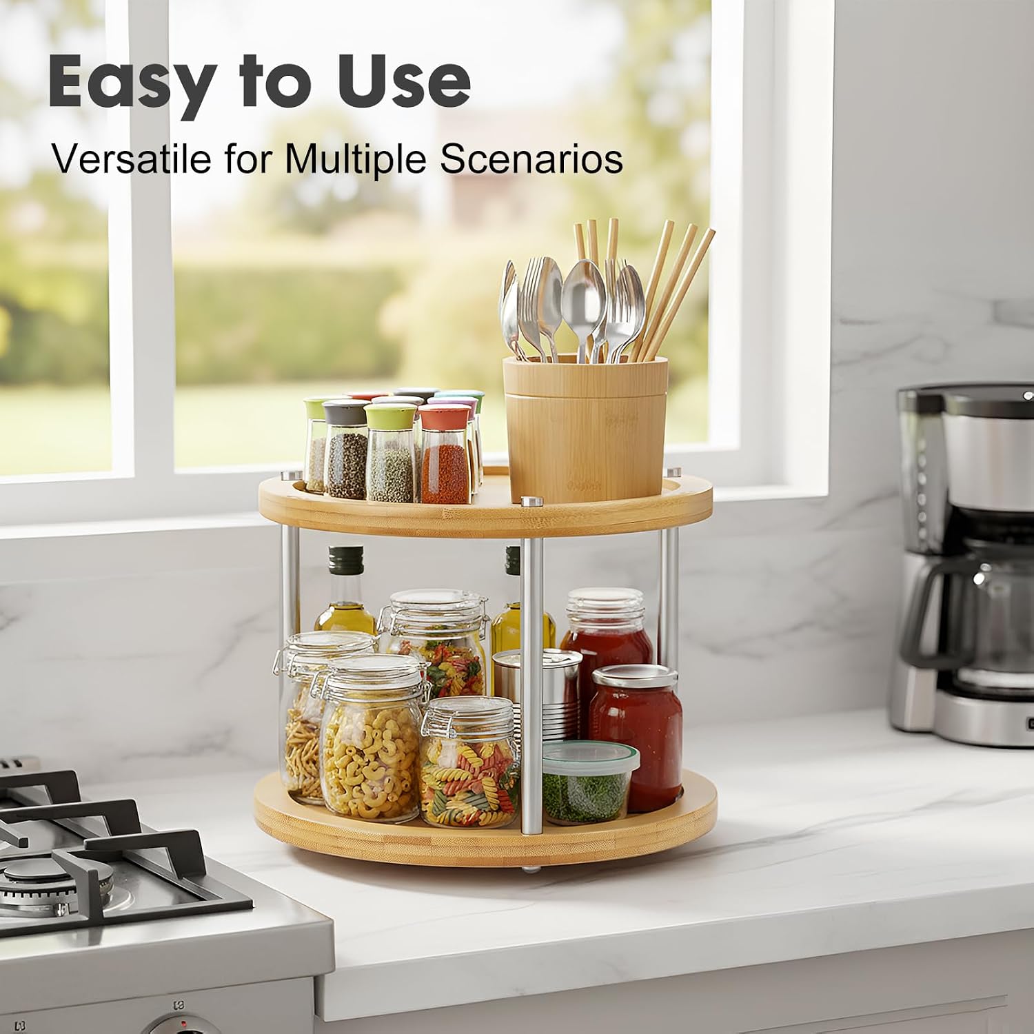 10 inch 2 Tier Lazy Susan, Rotating Spice Rack Organizer for Cabinet
