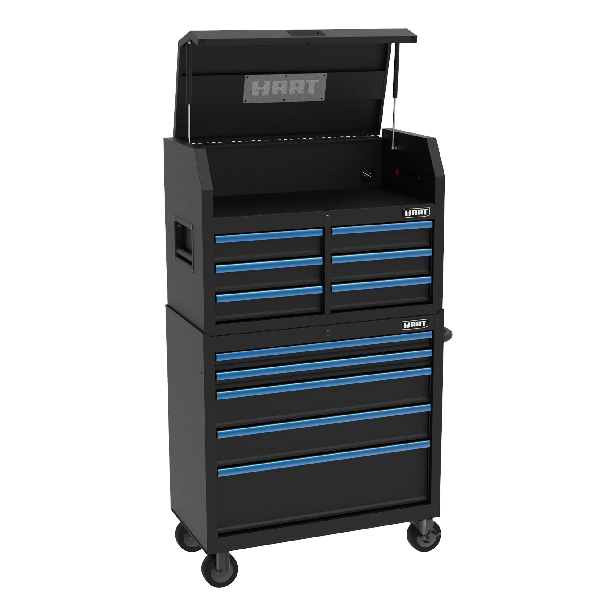 HART 36-Inch 5-Drawer Rolling Tool Cabinet with Wood Top, Locking Steel Garage Storage, Black
