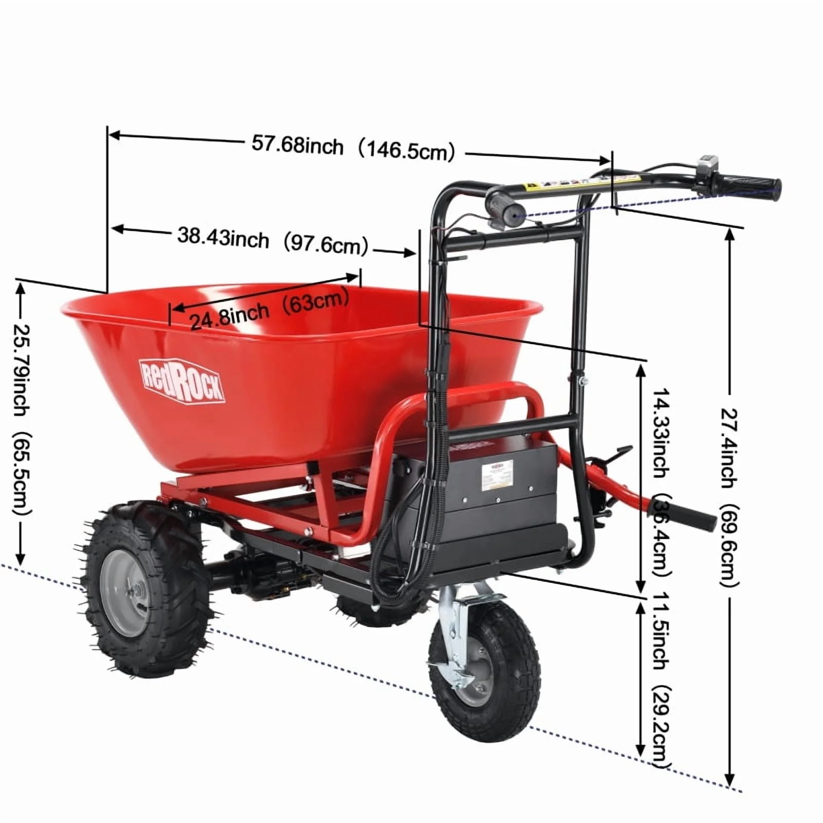 Wheelbarrow Utility Cart Electric Powered Cart 48V28Ah 500W Capacity 500lbs (230kg) Material Debris Hauler 1000lbs Towing - Image 5