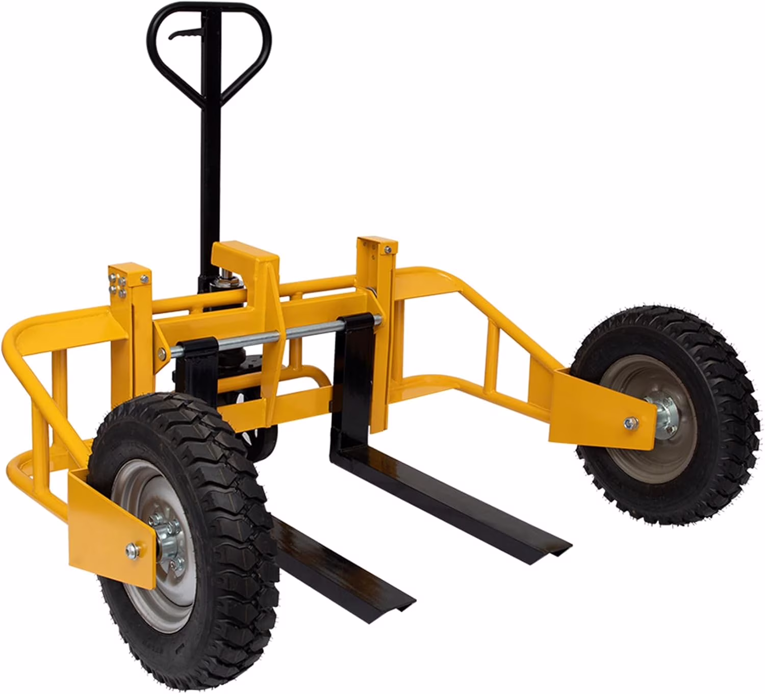 All Terrain Manual Pallet Jack with Guardrail, Heavy Duty Pallet Truck 2500 lbs Load Capacity, 3-Function Hand Control Manual Pallet Truck, Adjustable Width Forks, 65.75W x 55.35D x 50.39H