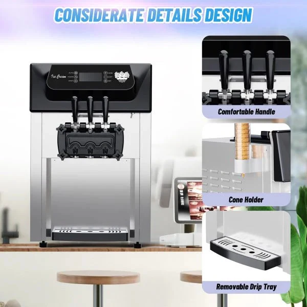 2200W Commercial Ice Cream Machine, 3 Flavor Soft Serve Ice Cream Machine, 5.3-7.4 Gal/hr, with Lcd Touch Screen, Automatic Cleaning, High…
