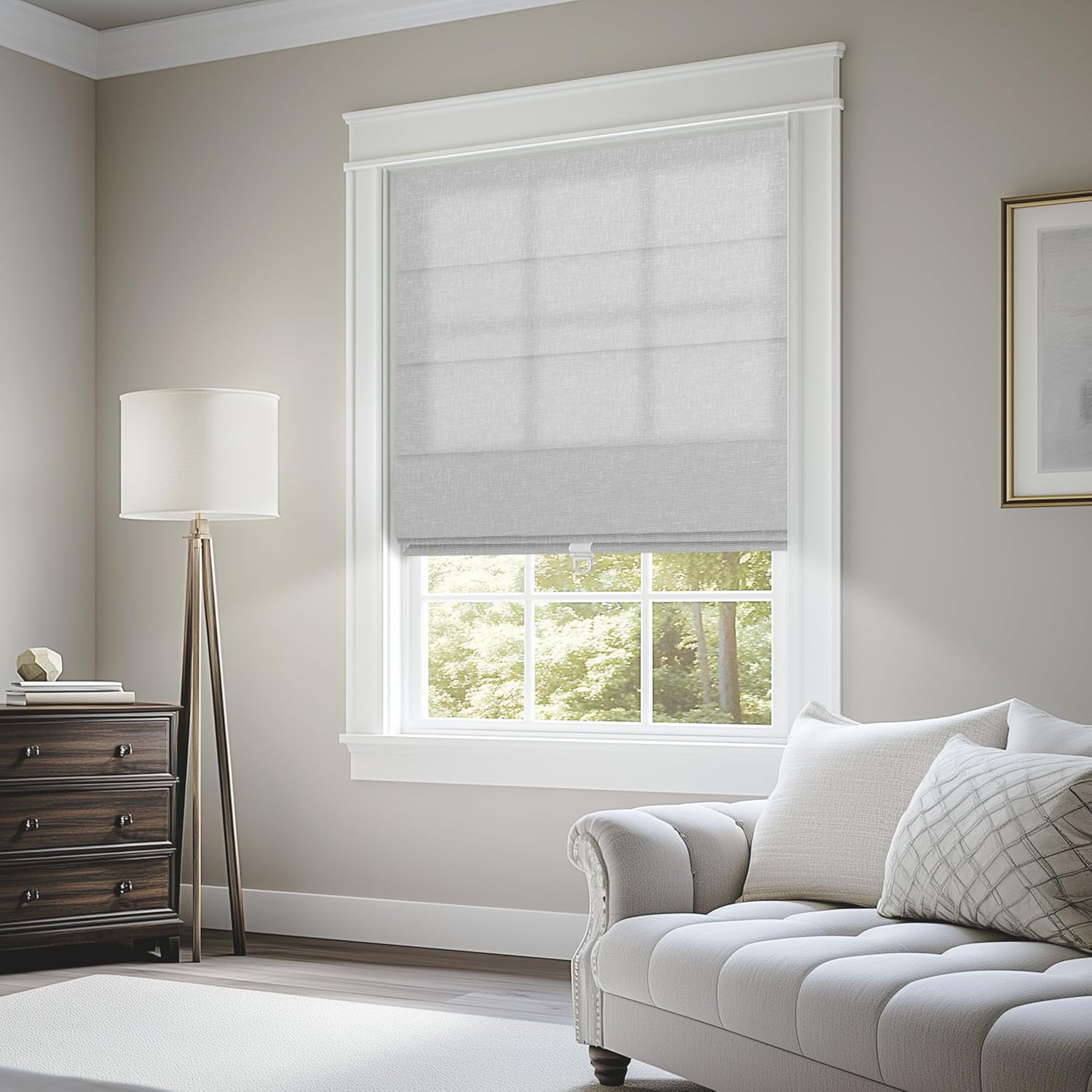 BERISSA 70% Blackout Roman Shades for Windows Cordless,Pull Down Jacquard Fabric Roman Blinds,Privacy Window Shades for Door Windows,Bedroom,Office,Easy to Install,Gray,69