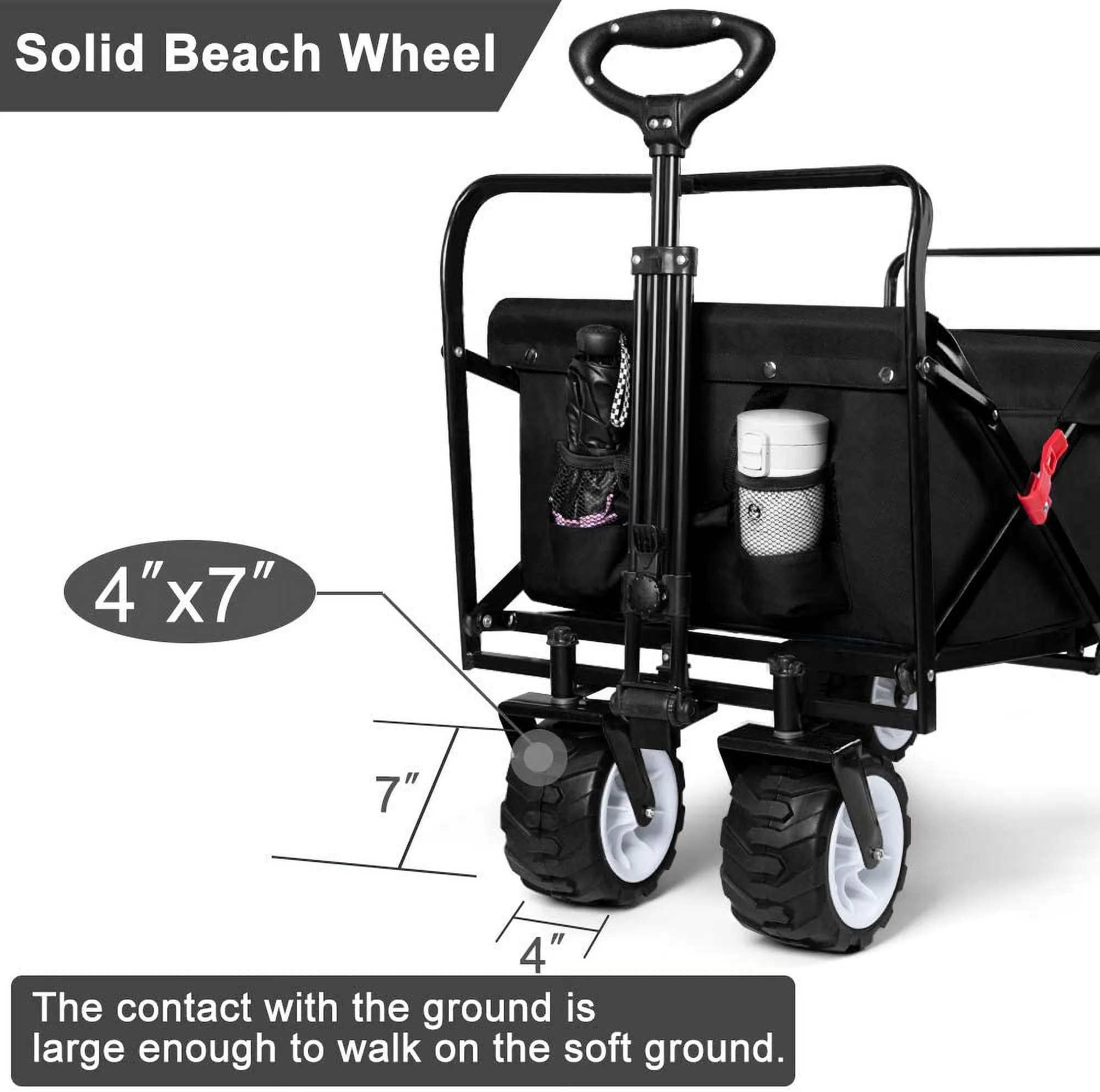 BEAU JARDIN Collapsible Folding Wagon 300 Pound Capacity Heavy Duty Foldable Beach Wagon Cart Grocery Utility Wagon for Garden Sports Shopping Outdoor All-Terrain Wheel Portable Black