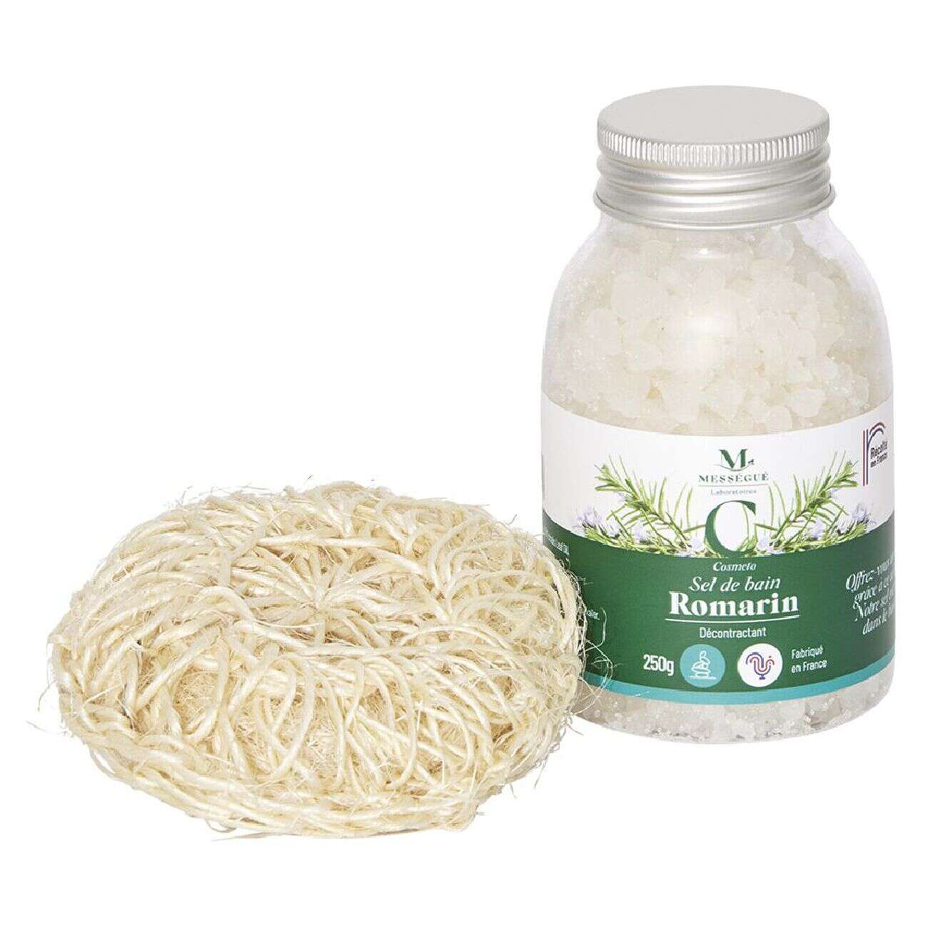 Coffret Mességué sel de bain romarin et éponge chanvre 100% naturel