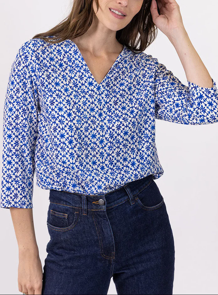 Blouse femme viscose bleu grec