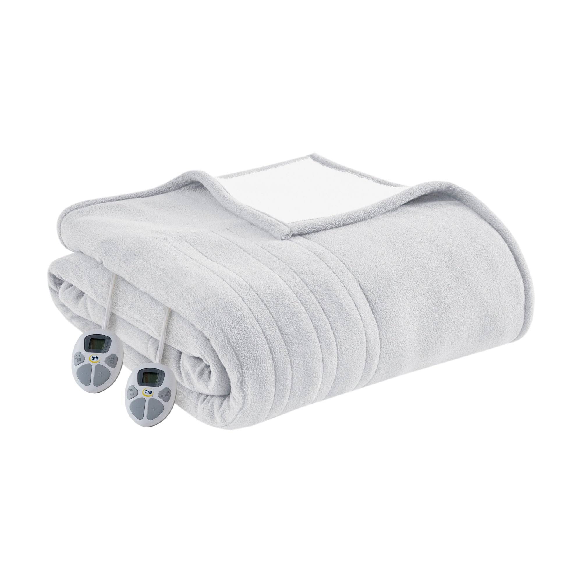 Serta - Fleece to Sherpa Heated Blanket - Full - Light Grey