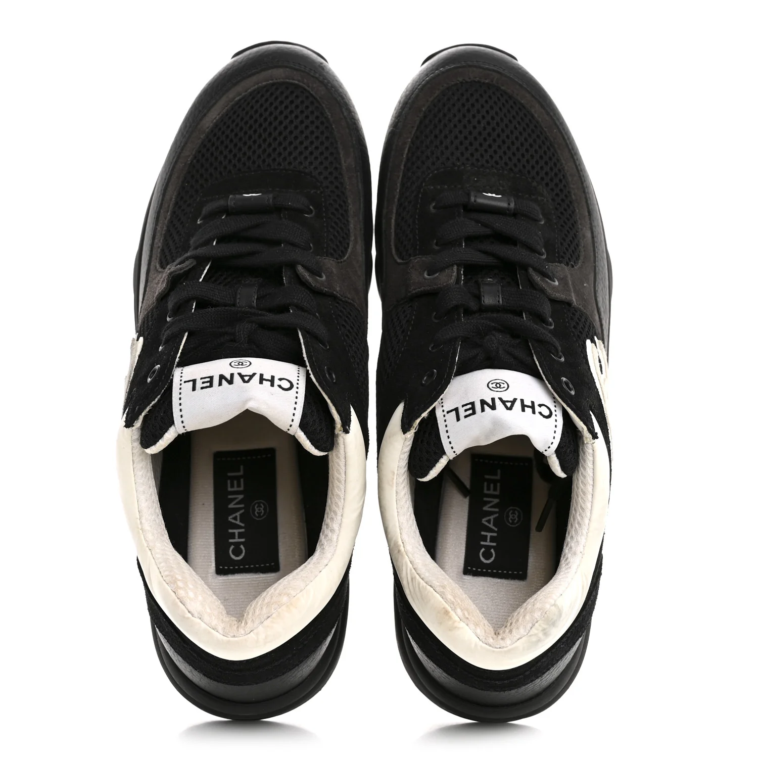 Mesh Suede Grained Calfskin Womens CC Sneakers 39.5 Black White