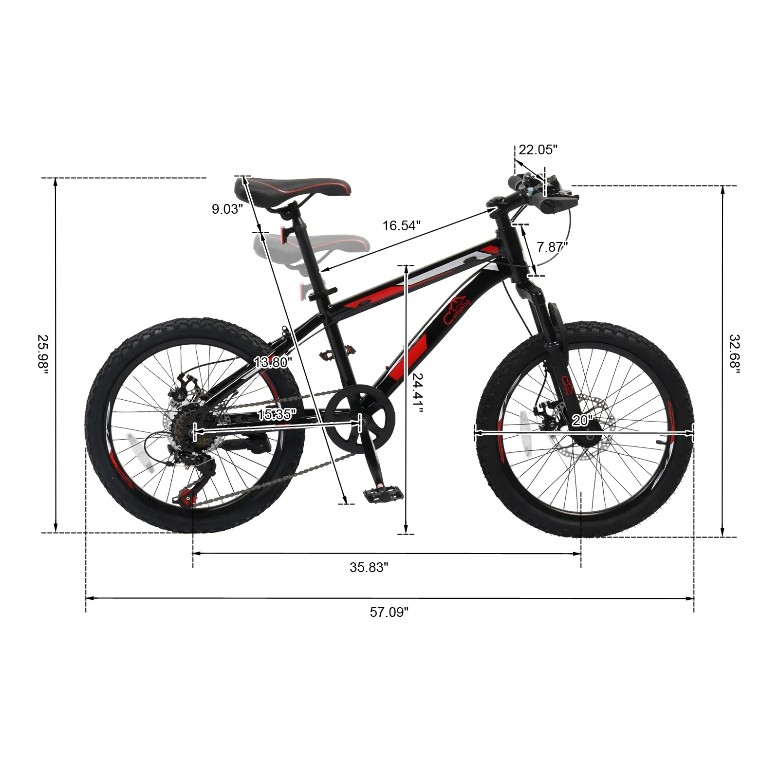UBesGoo 20in 7 Speed Mountain Bike, Lightweight All Terrain Bicycle with Dual Disc Brakes, Suspension, Black Red