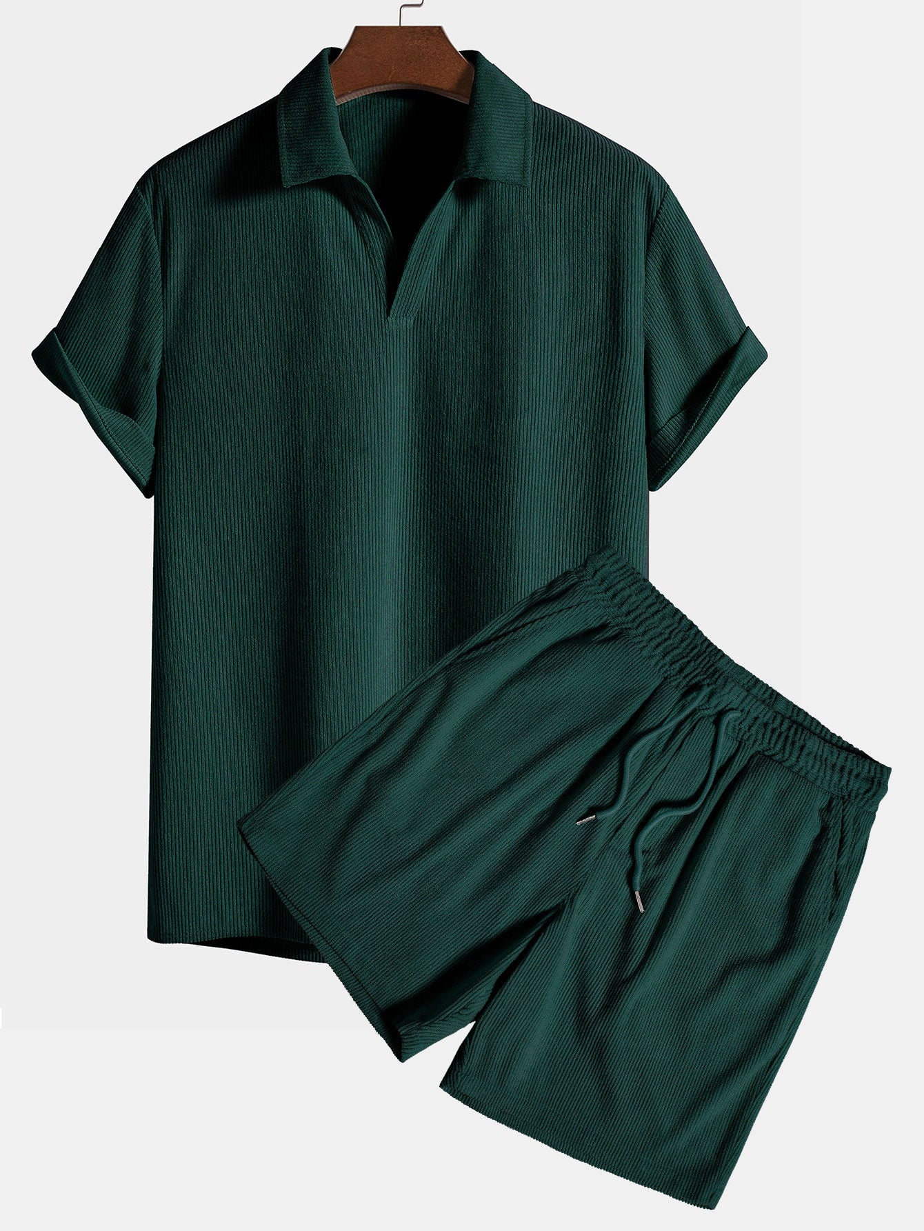 Polo en velours côtelé à manches courtes et short en velours côtelé