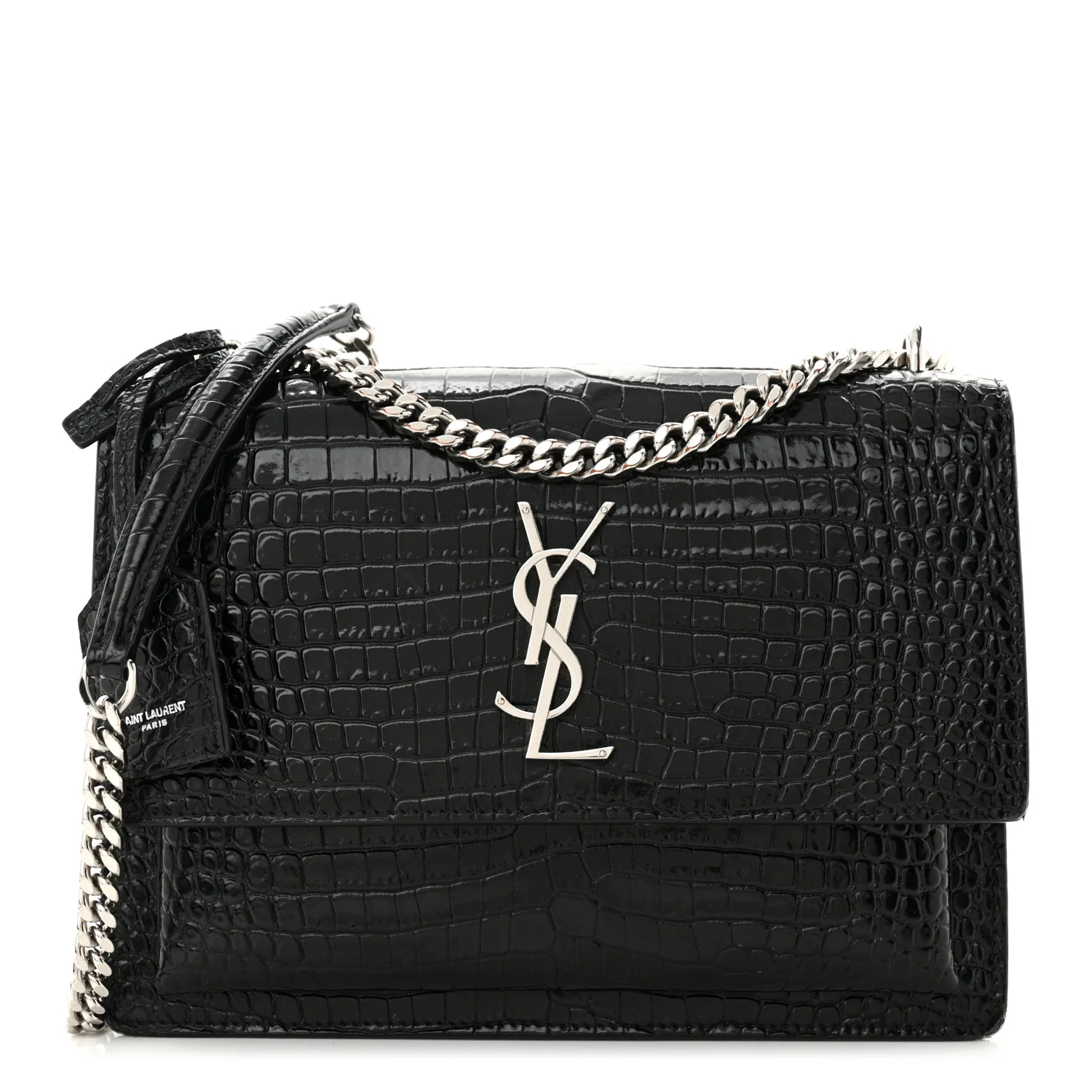 Calfskin Crocodile Embossed Medium Monogram Sunset Black
