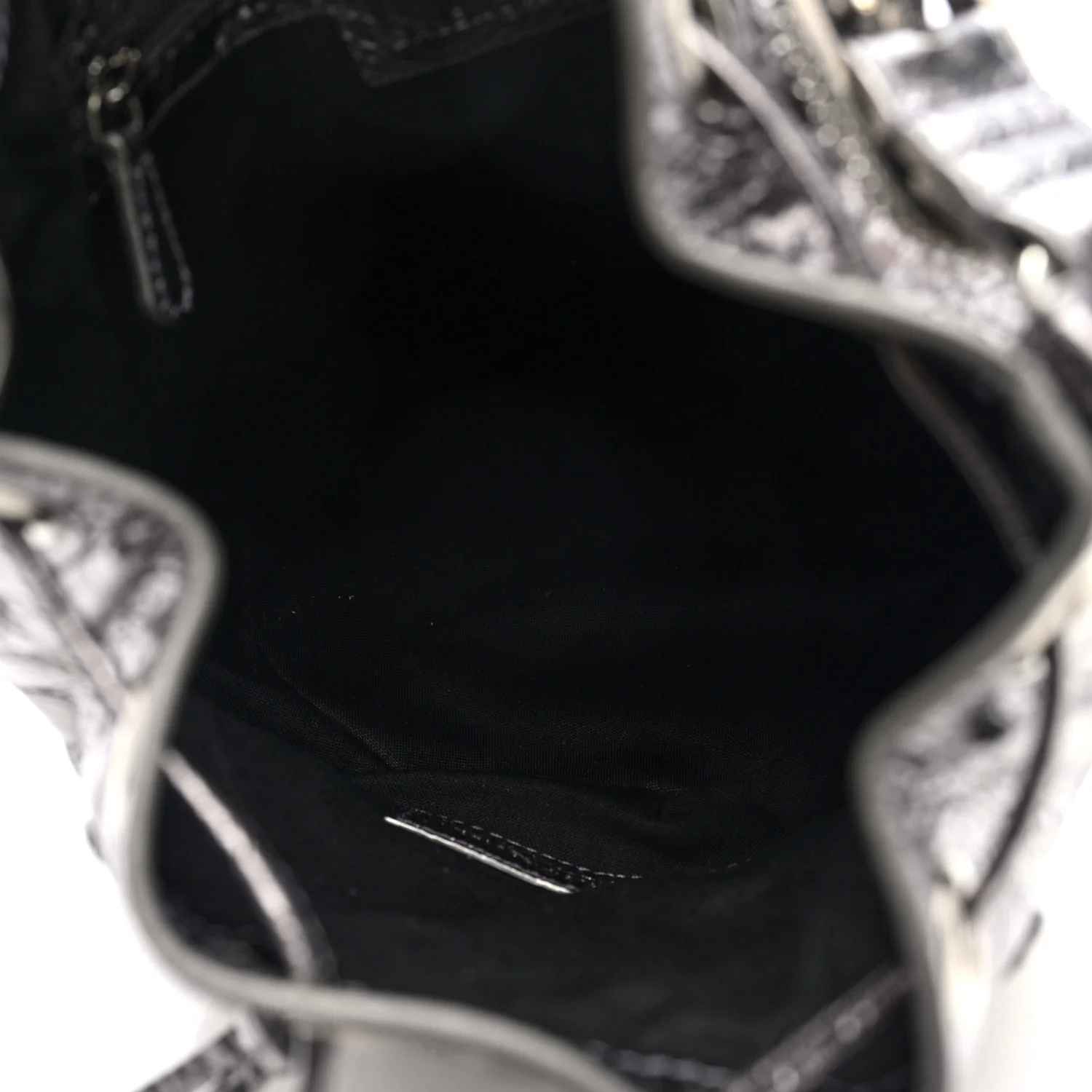 Metallic Agneau Arena Crystal Le Cagole Bucket Bag XS Silver