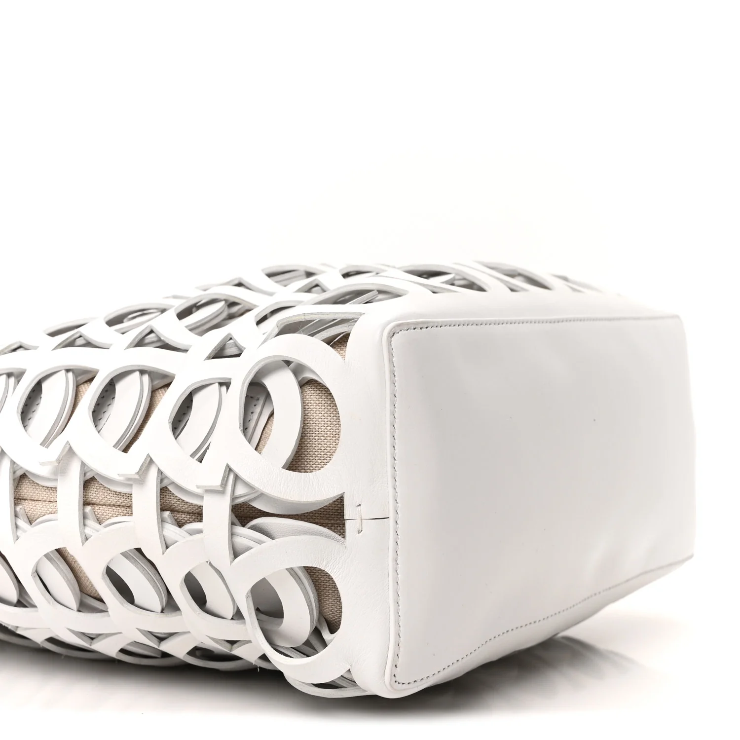 Calfskin Perforated Medium Gancini Tote Bag Optic White