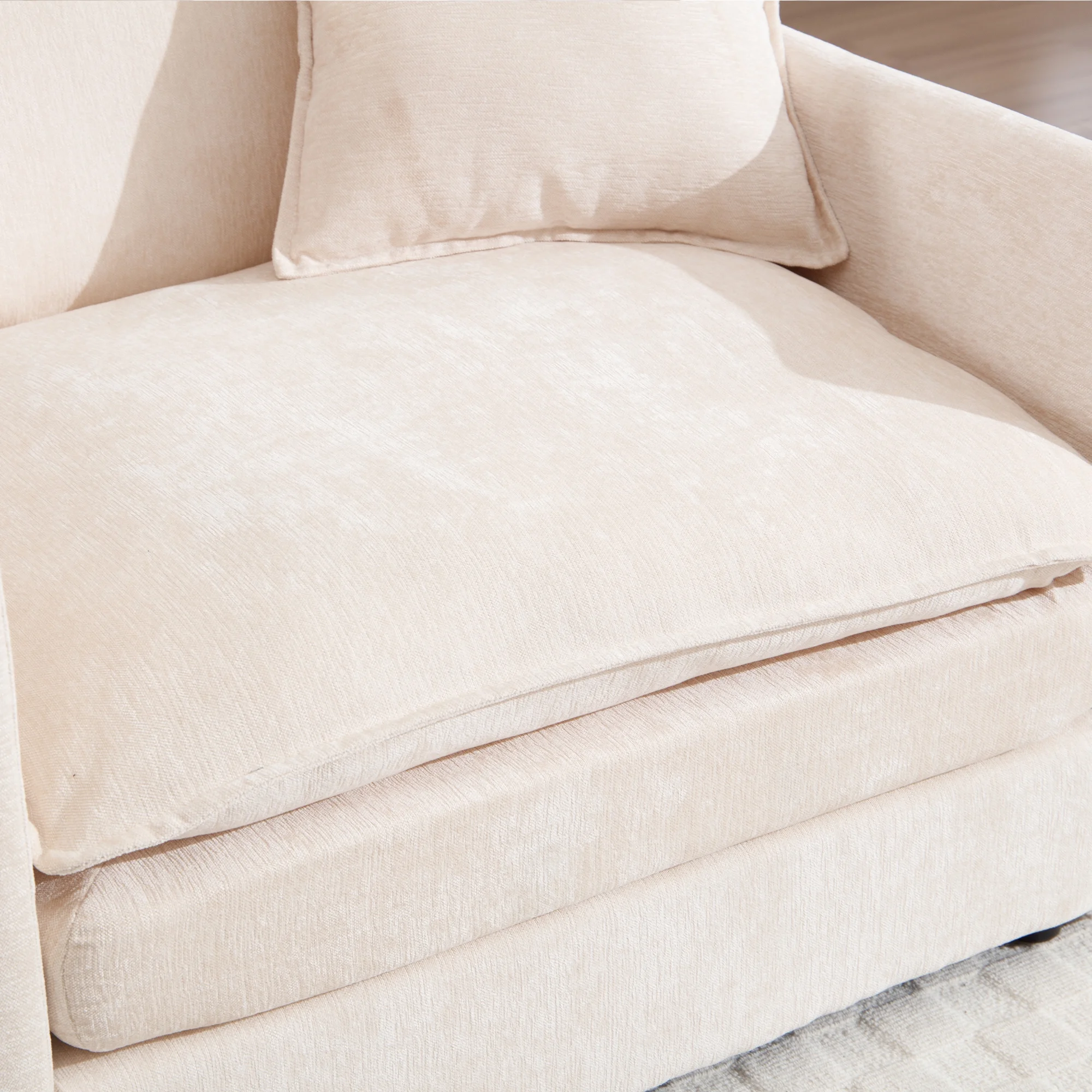 Oversized Lounge Chair with Ottoman, Cloud Accent Armchair for Living Room, Beige Chenille(Beige Chenille) - Image 4