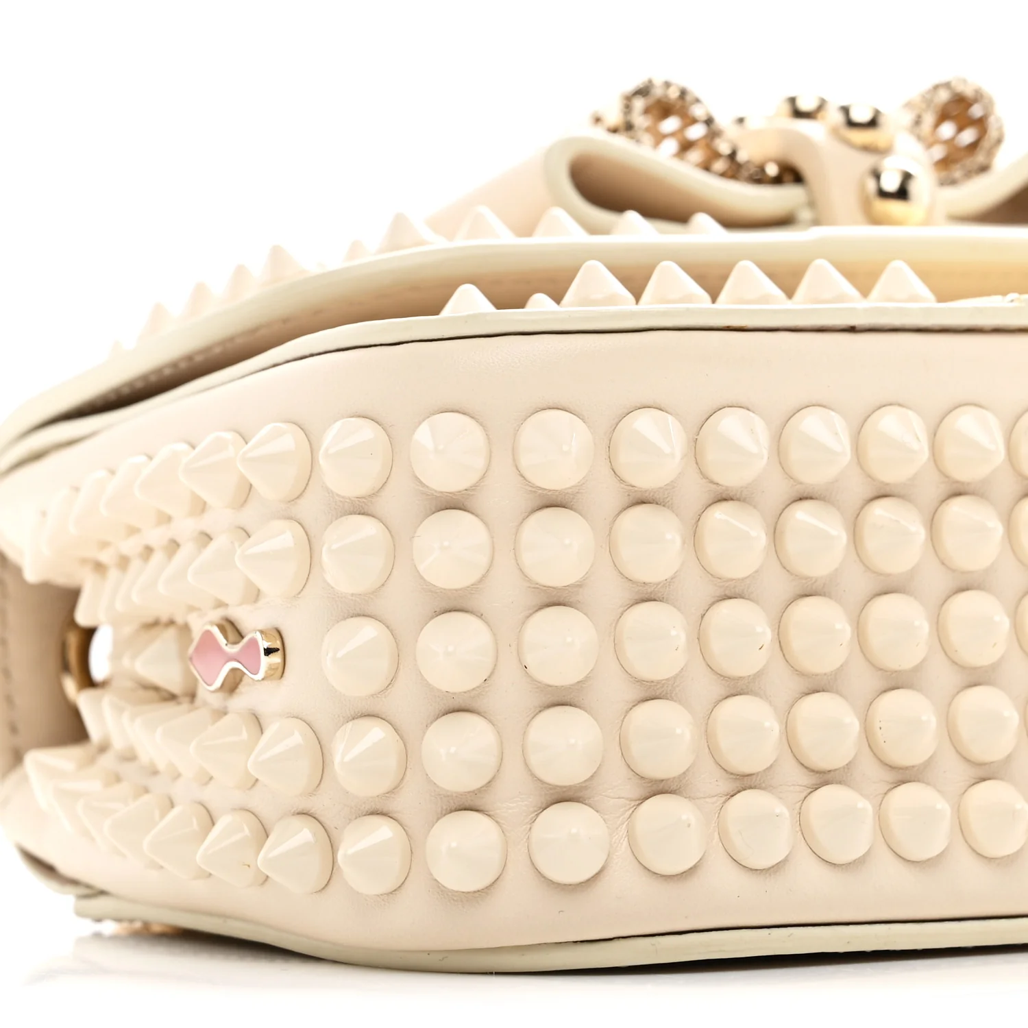 Calfskin Spikes Sweety Charity Shoulder Bag Beige