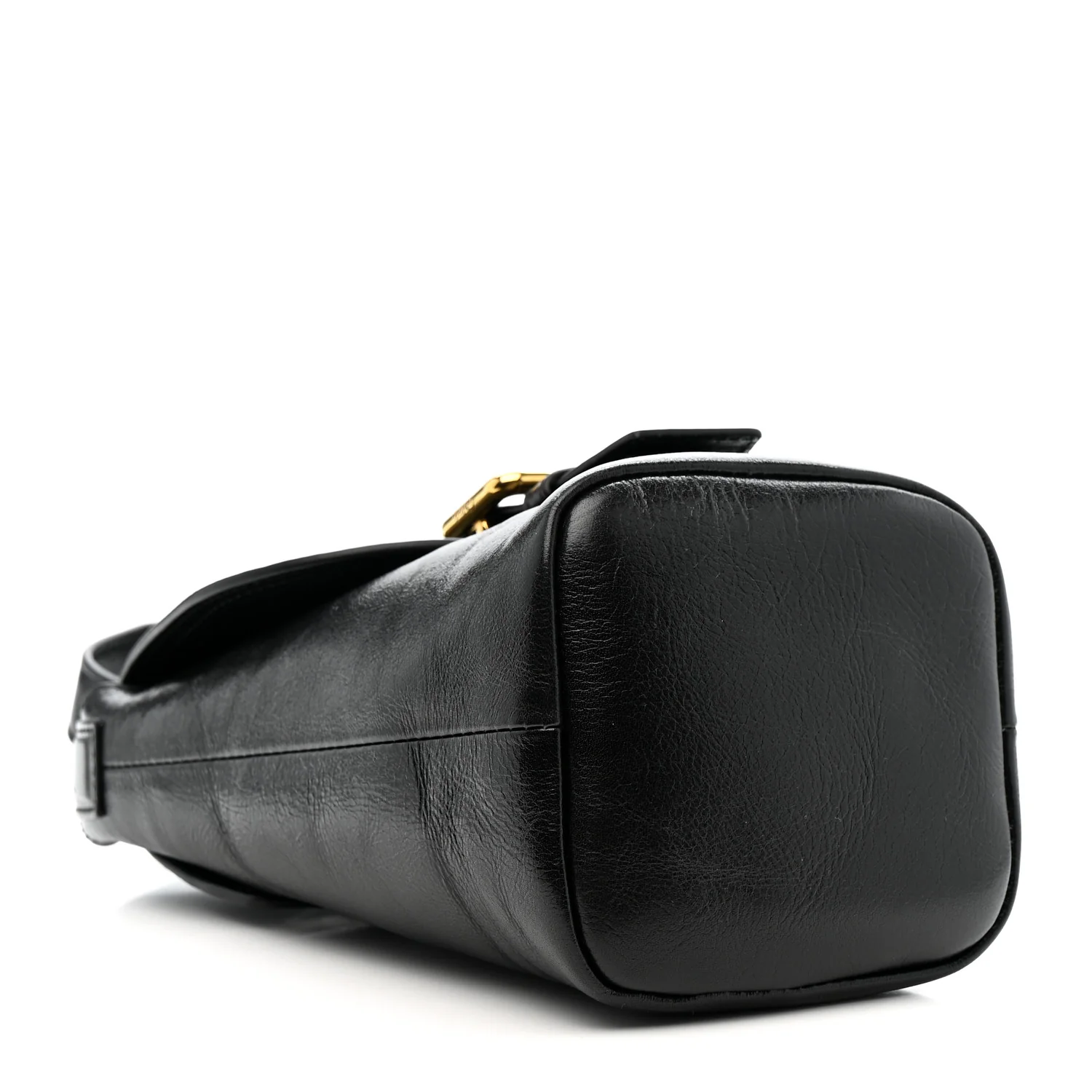 Shiny Calfskin Camera Crossbody Black