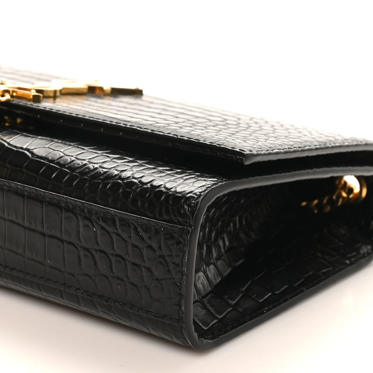 Calfskin Crocodile Embossed Medium Classic Monogram Kate Tassel Satchel Black