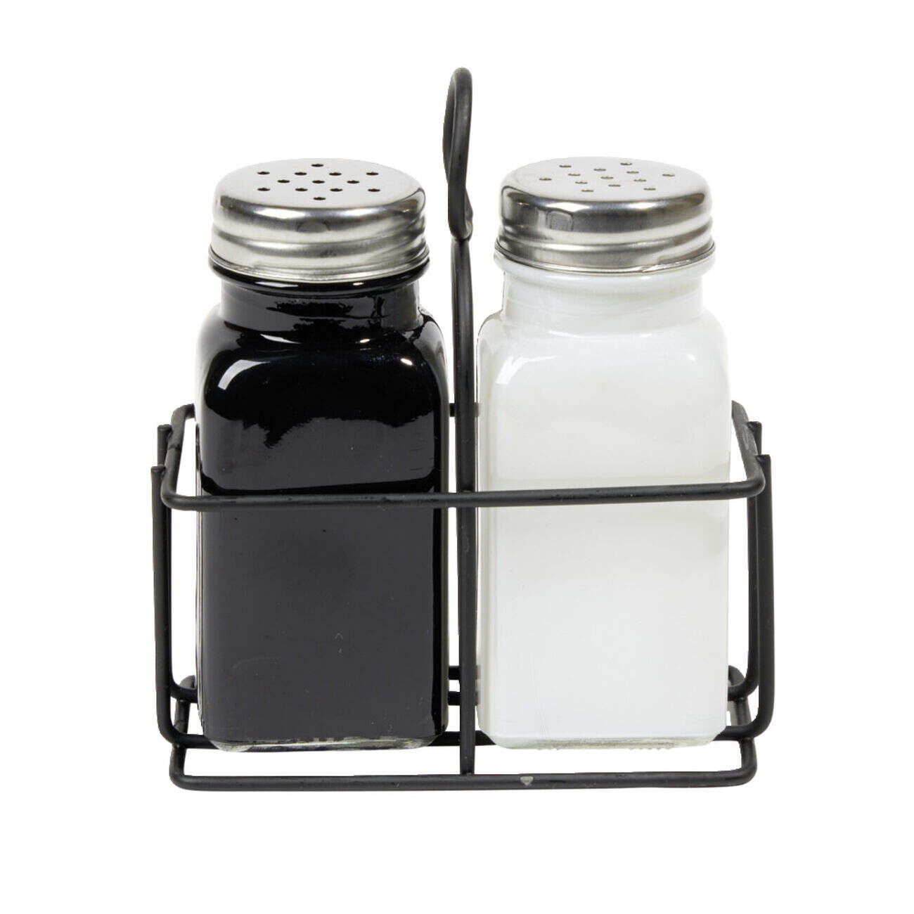 Salière et poivrière en verre et fer 9,5x5xH12cm