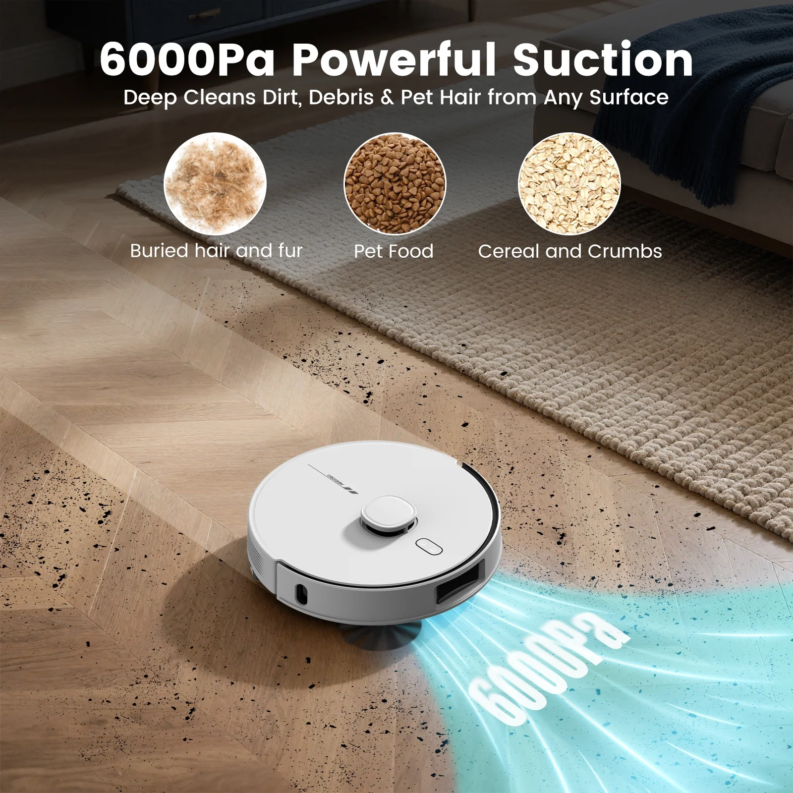 AIRROBO L60+ Self - Empty Robot Vacuum and Mop Cleaner with Ultrasonic Carpet Detection, 6000pa Suction, Laser Obstacle Avoidance, 240min Long Runtime