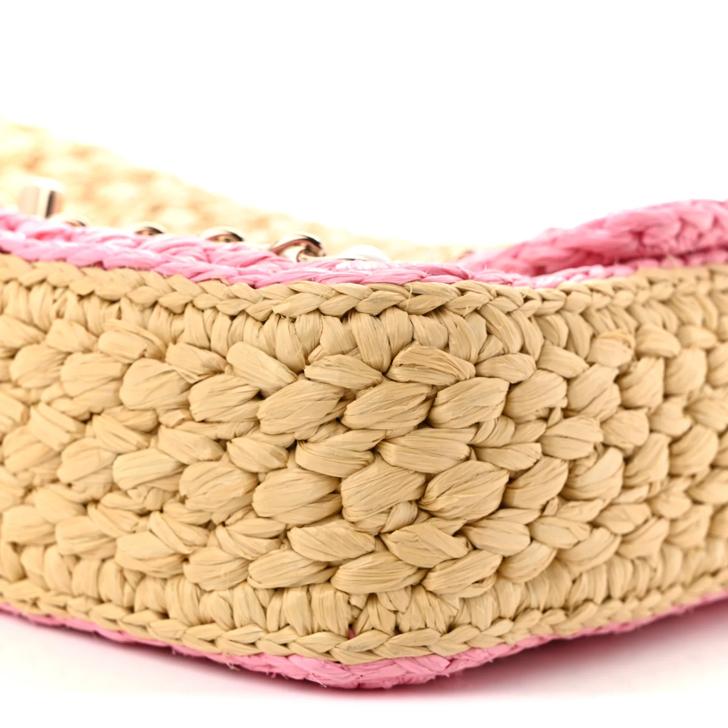 Raffia Chain Venice Beach Flap Bag Beige Pink