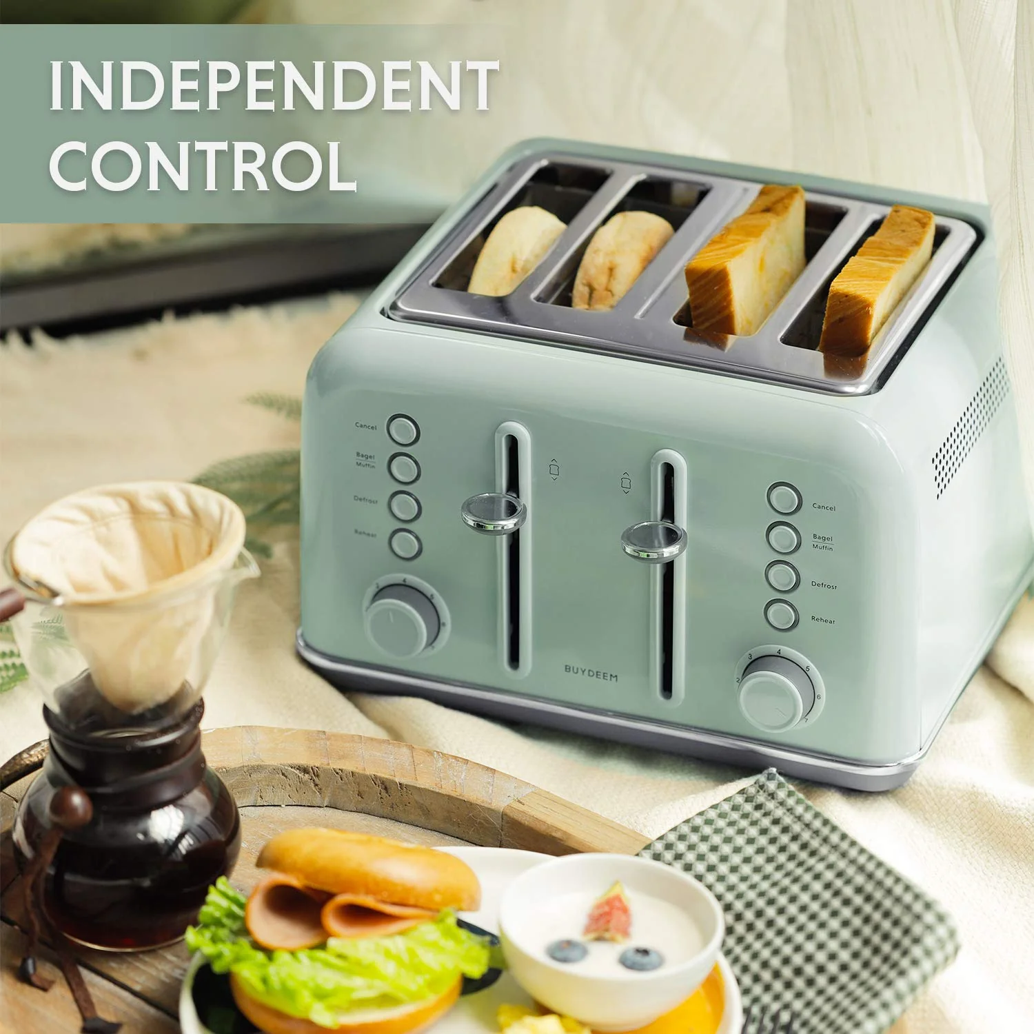 BUYDEEM Stainless Steel 4 Slice Toaster. Extra Wide Slots