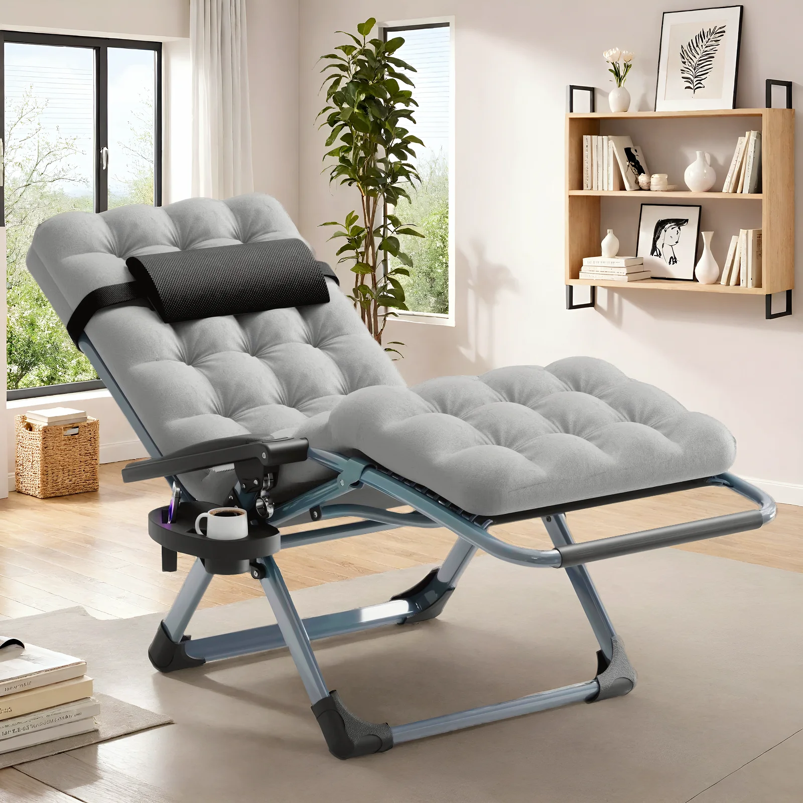 Zero Gravity Chair, Outdoor Foldable Padded Lounge Chair Recliner with Side Table, 353lbs Lounge Chair Sleep Relaxing, Winner - Image 10