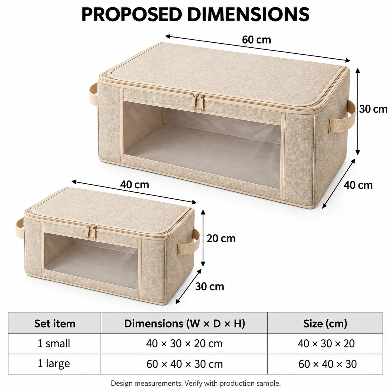 Oatmeal Windowed Storage Bags, Mixed Size 2-Pack