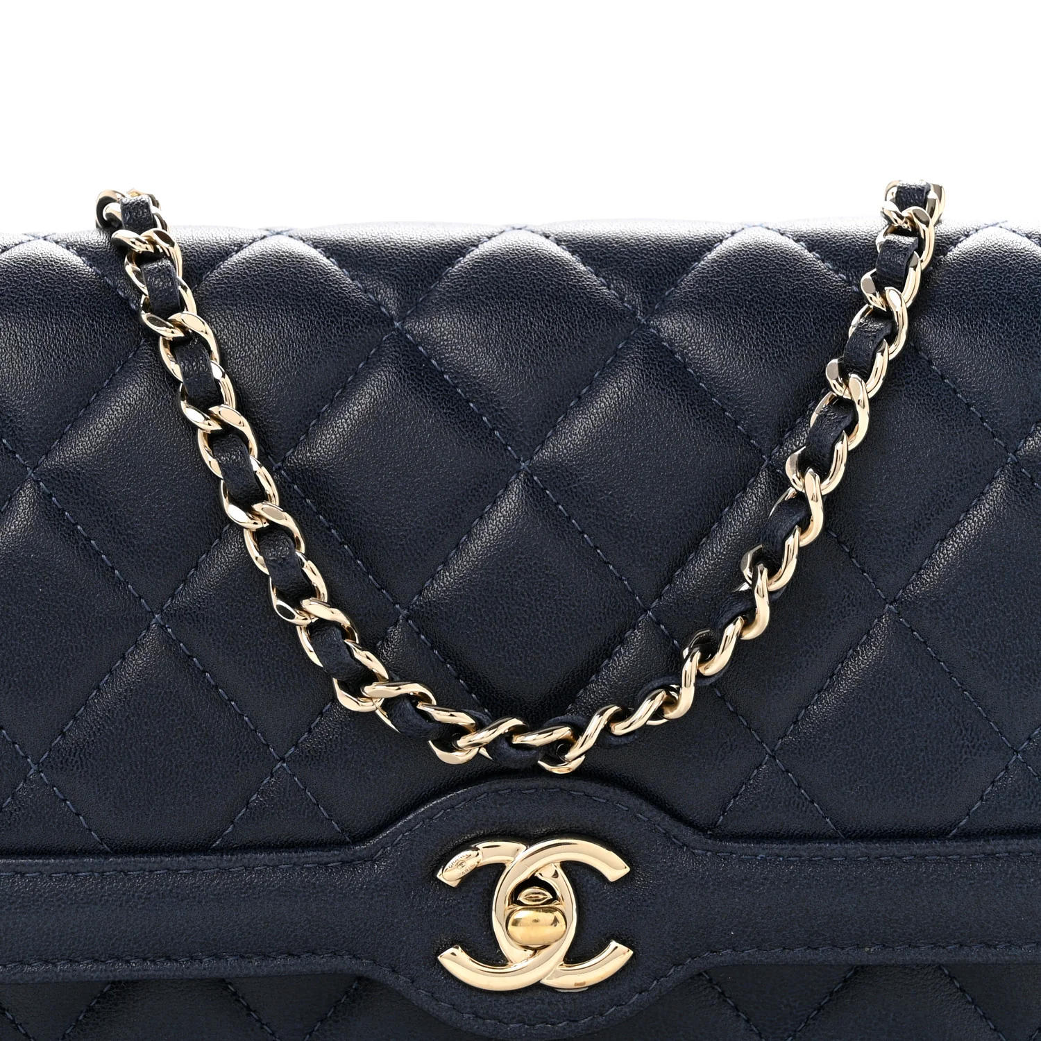 Lambskin Quilted Hold The Line Wallet On Chain WOC Dark Blue