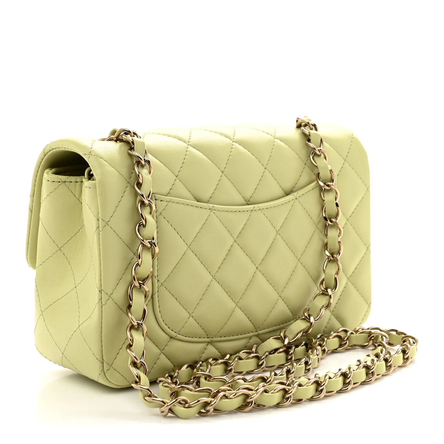 Lambskin Quilted Mini Rectangular Flap Light Green