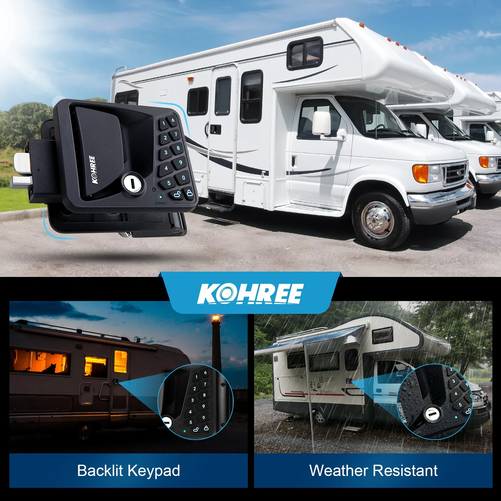 RV Door Lock Keyless Entry, RV Door Locks Replacement with Keypad and Remote for Trailer Camper RV Travel Trailer Door Latch(Remote Control Design) - Image 6