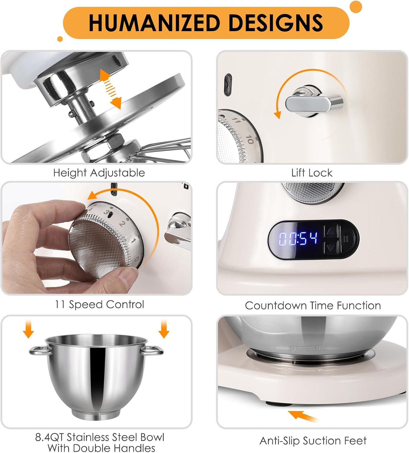 8.4QT Commercial Stand Mixer 800W with Aluminum Die Casting Meets the Standard of NSF/ANSI 8-2023, Electric Kitchen Stand Mixer with Stainless Steel 8L Bowl, Dough Hook, Whisk and Beater