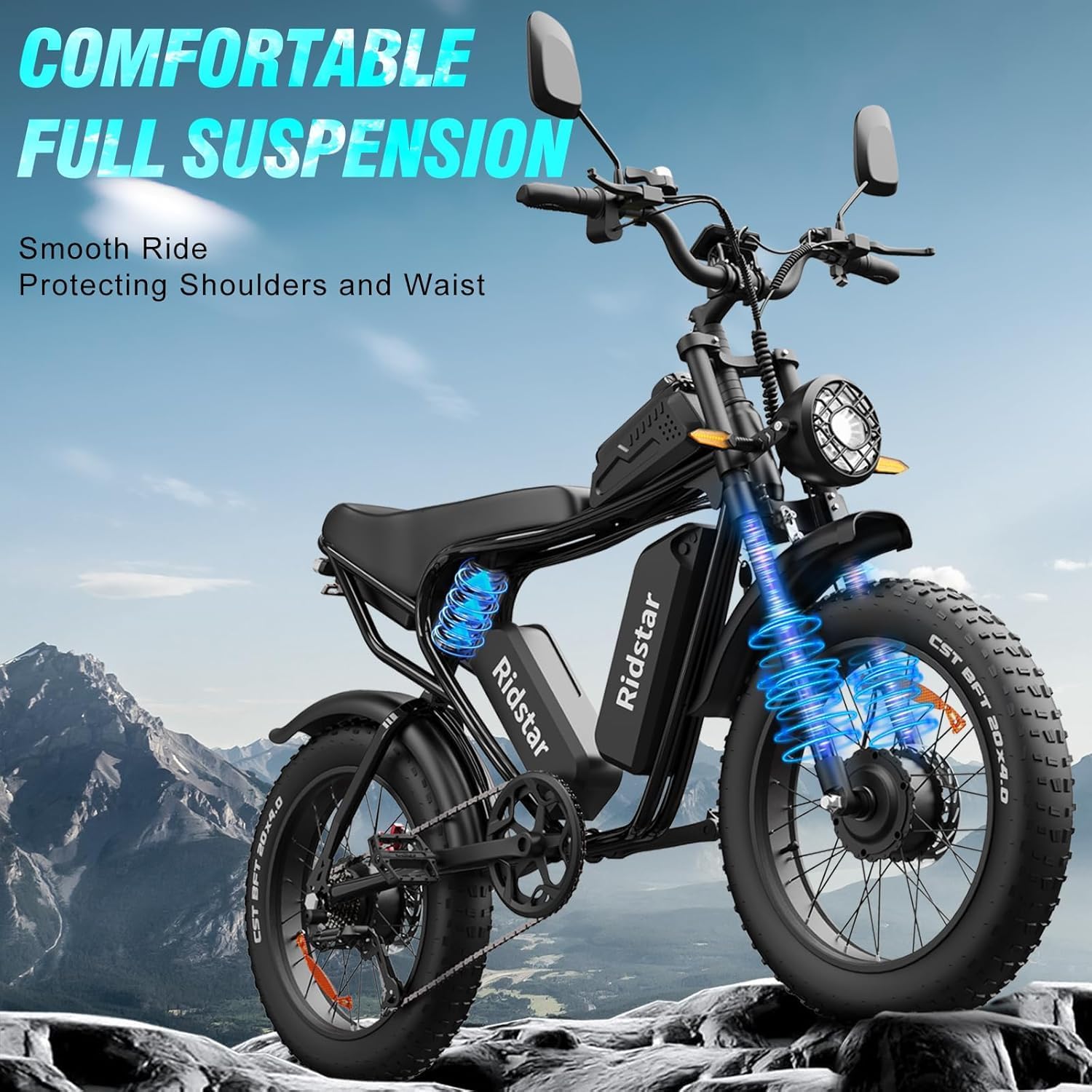 Vélo électrique Q20, 2000 W, 52 V, autonomie de 48 à 290 km, VTT électrique tout-terrain à gros pneus pour adultes