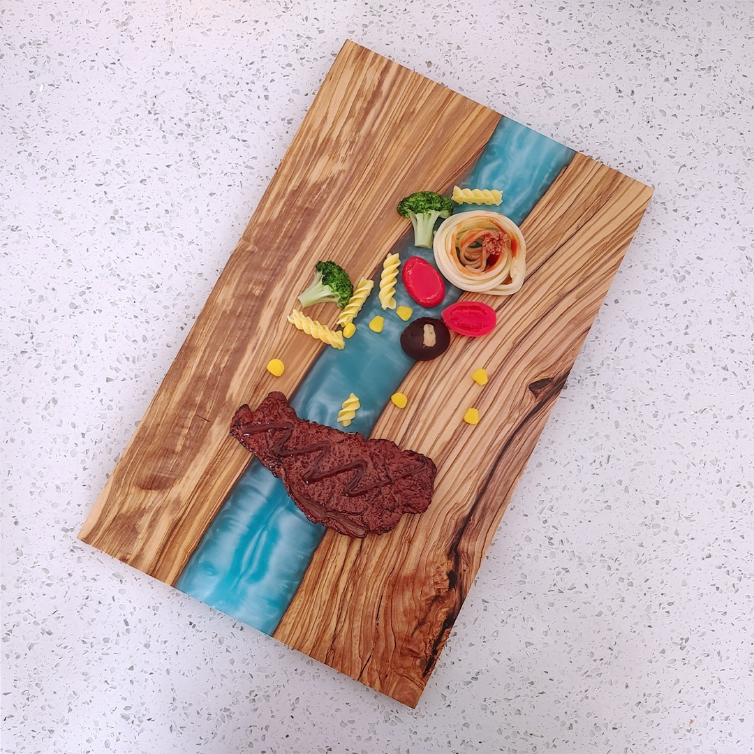 Olive Wood Square Coasters with Clear Resin Edge