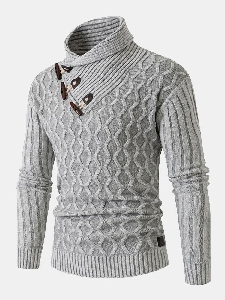Pull à col roulé Jacquard à boutons corne