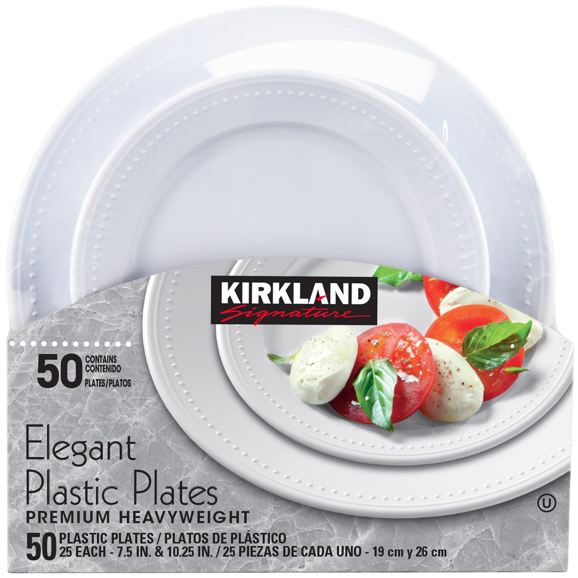 Kirkland Signature Elegant Plastic Plates, Variety Pack, White, 50 - Count