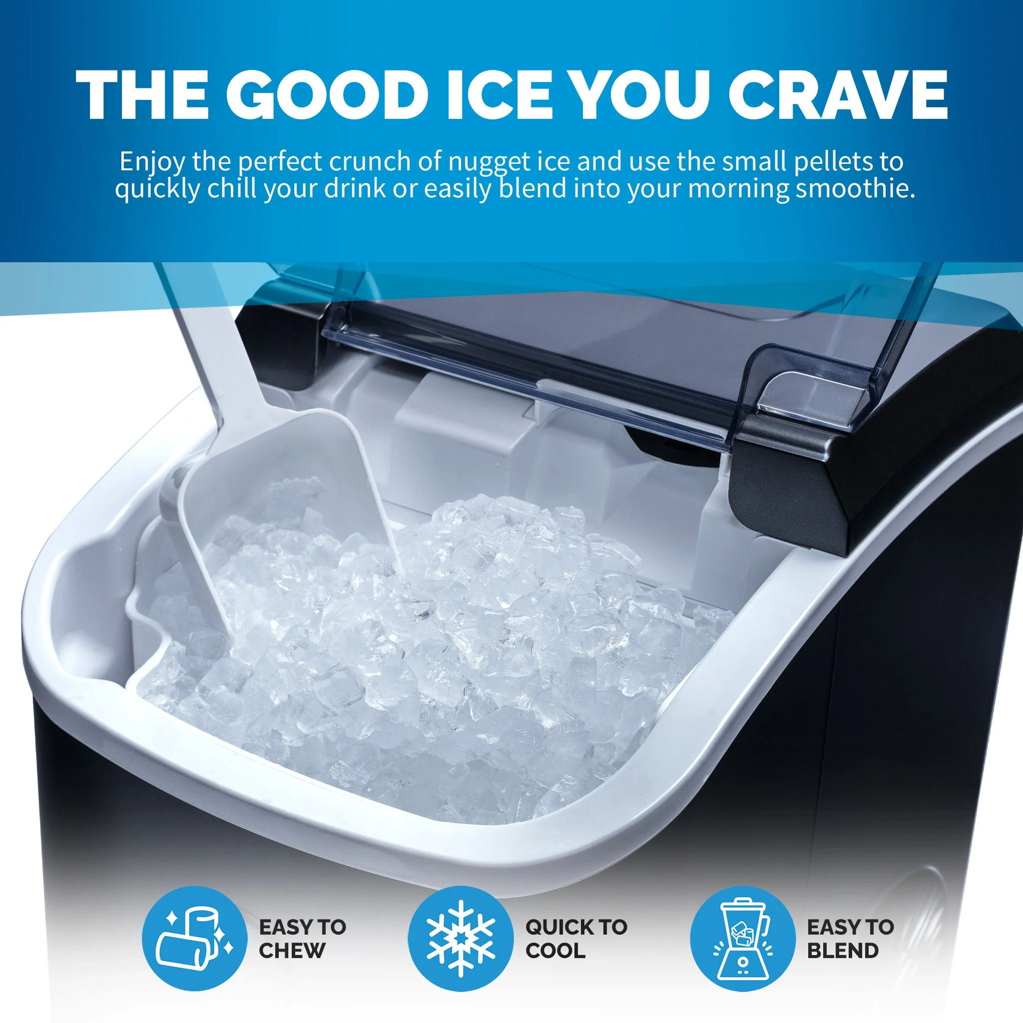 Newair Countertop Nugget Ice Maker in Matte Black or Stainless Steel, 26 lbs/Day