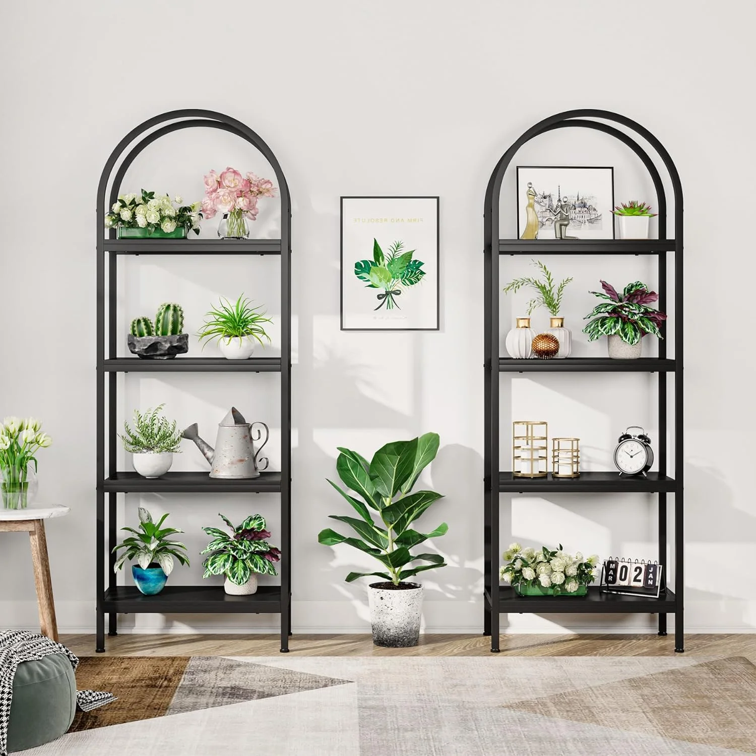 70.8" Industrial 4-Tier Bookshelf: Wood and Metal Display Rack (Black, 2PCS)(4-Tier Black) - Image 6