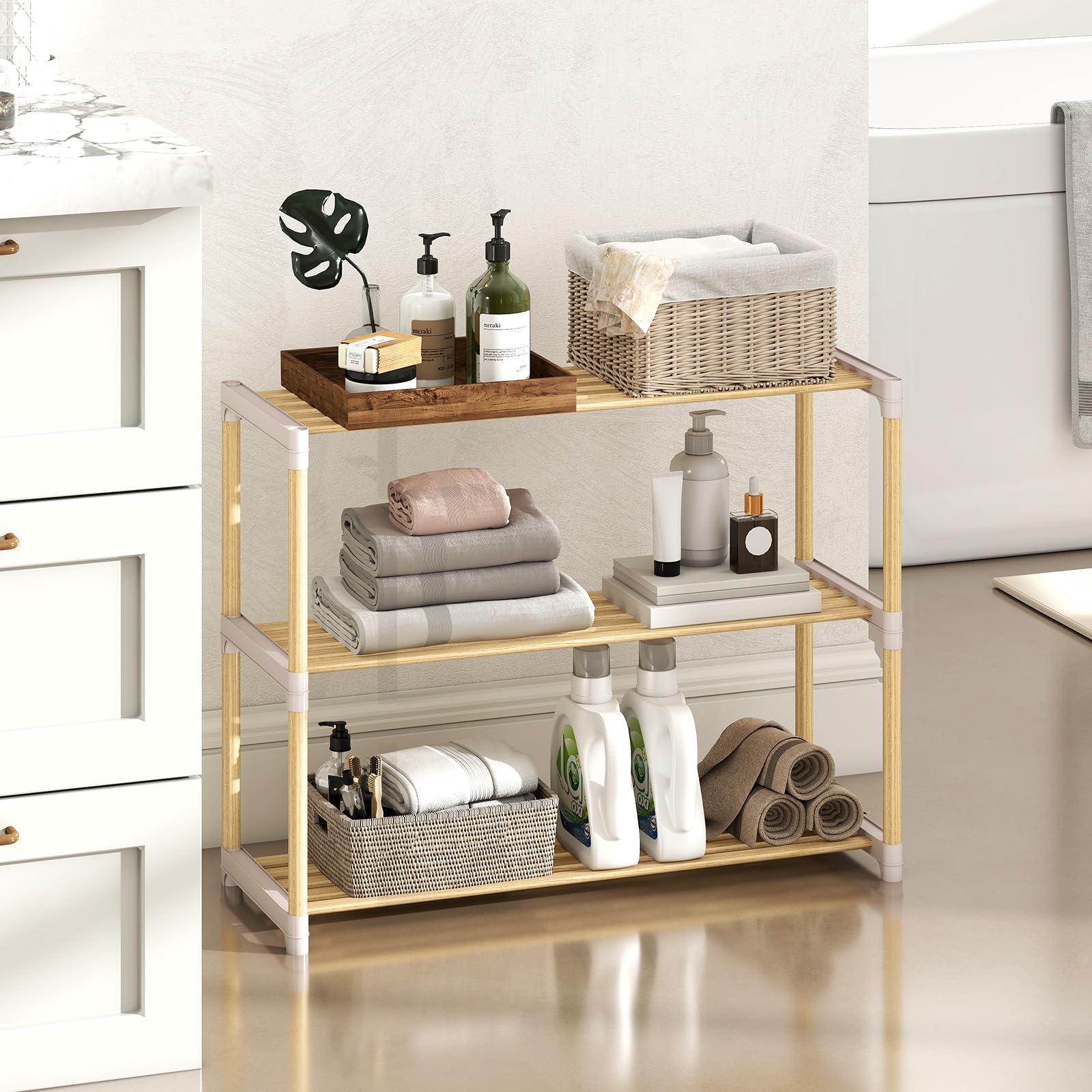Tangkula 3-Tier Solid Wood Shoe Rack